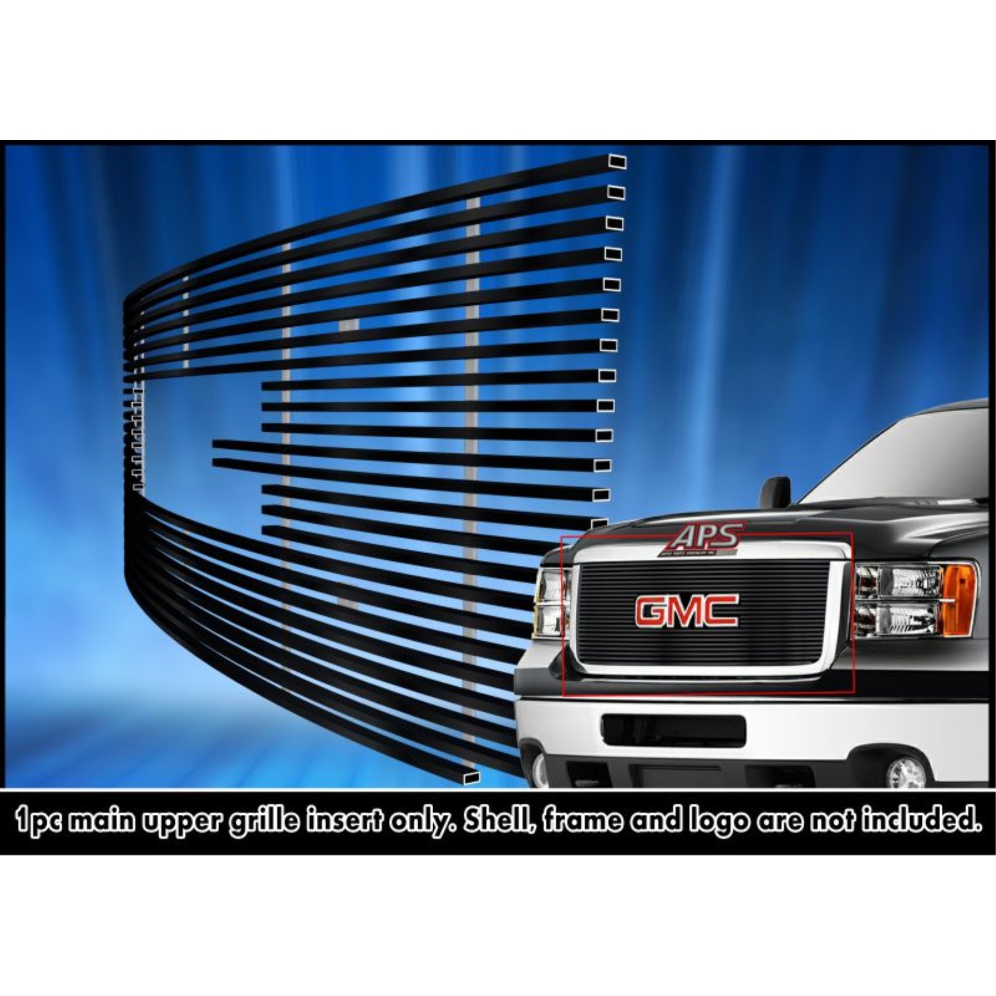 2011-2014 Gmc Sierra 2500 Hd Not For Denali With Logo Show/2011-2014 Gmc Sierra 3500 Hd Not For Denali With Logo Show Stainless Steel Black Powder Coated Finish 8X6 Horizontal Billet Black Stainless Steel Billet Grille