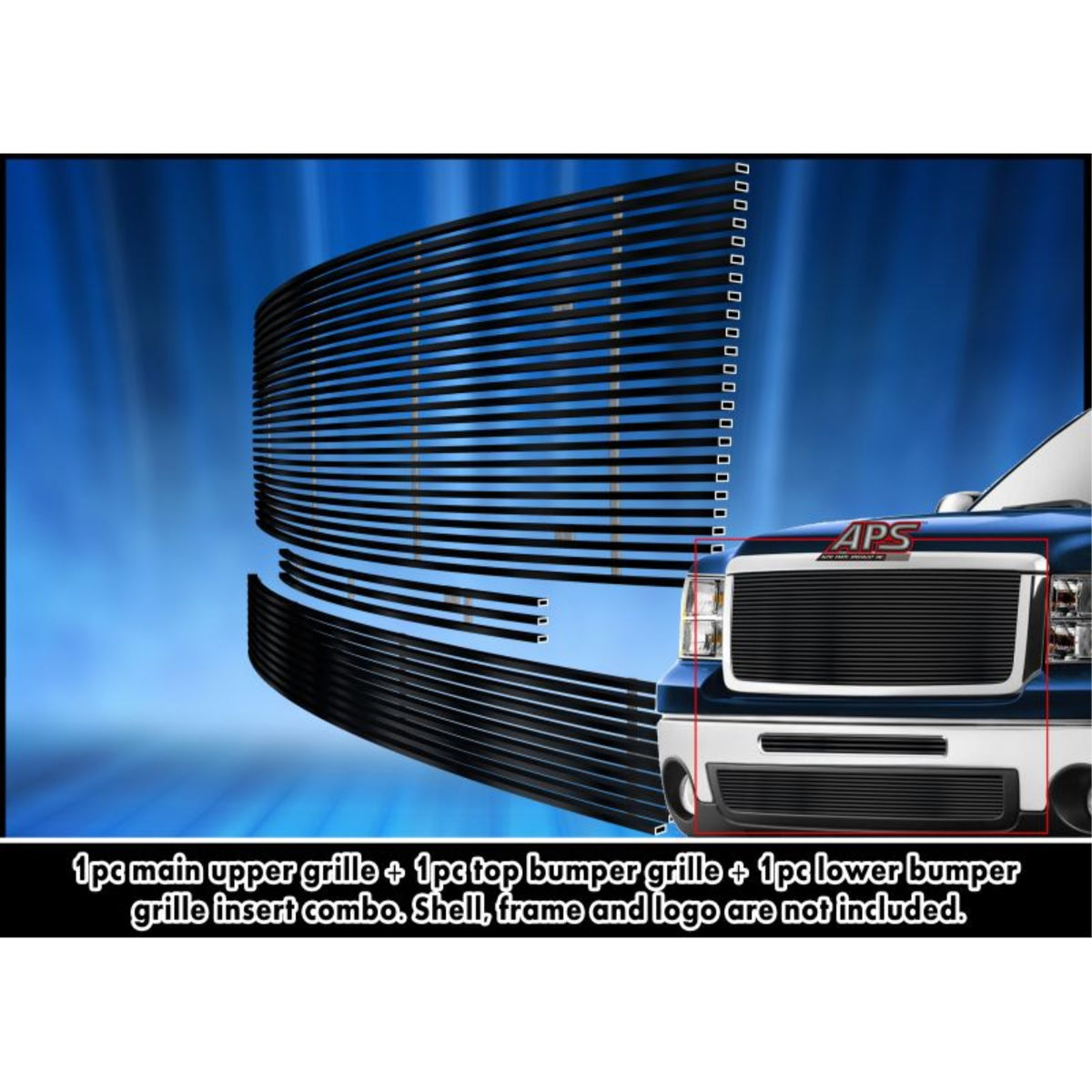 2007-2013 Gmc Sierra 1500 New Body Style/2007-2013 Gmc Sierra 1500 Denali New Body Style Stainless Steel Black Powder Coated Finish 8X6 Horizontal Billet Black Stainless Steel Billet Grille