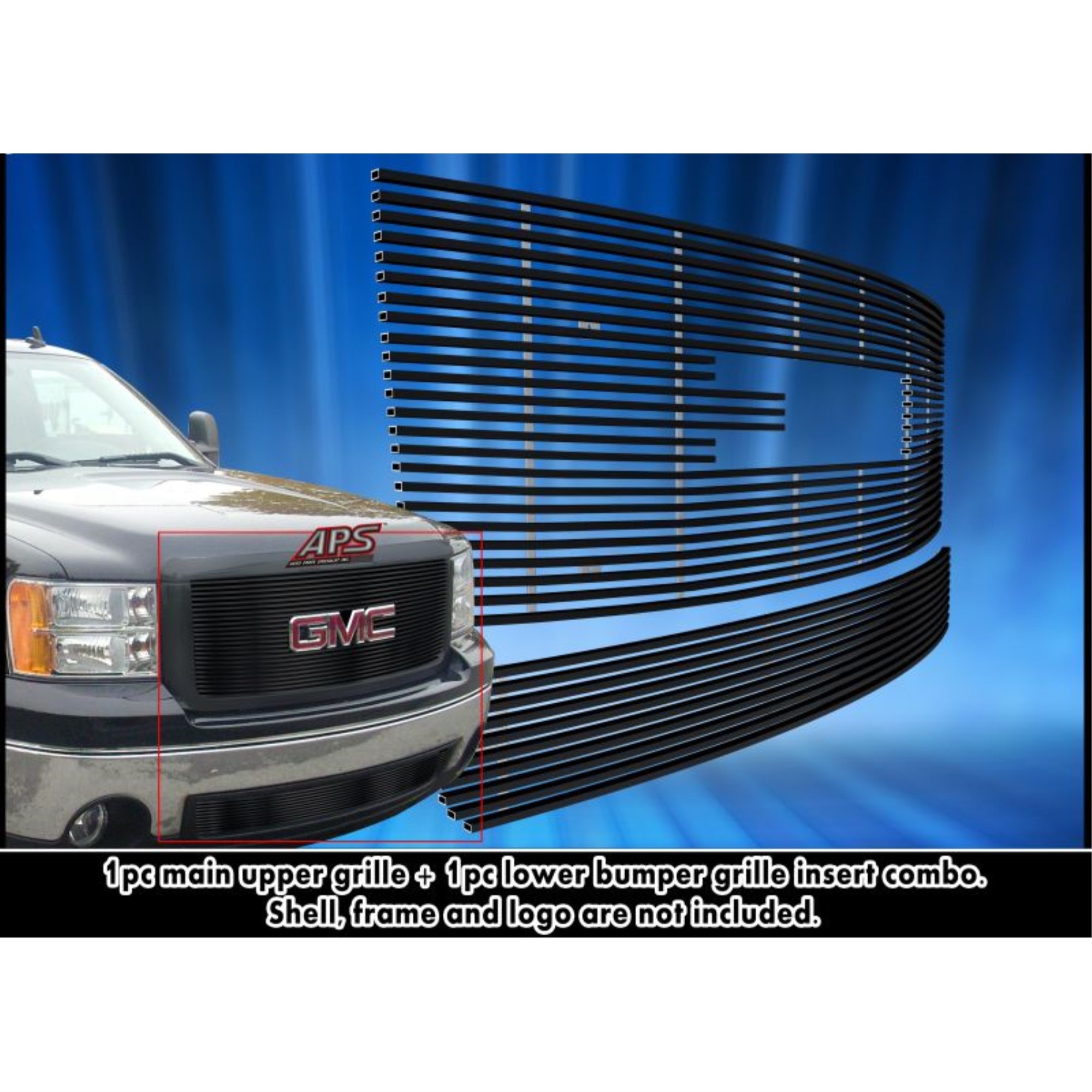 2007-2012 Gmc Sierra 1500 New Body Style Stainless Steel Black Powder Coated Finish 8X6 Horizontal Billet Black Stainless Steel Billet Grille
