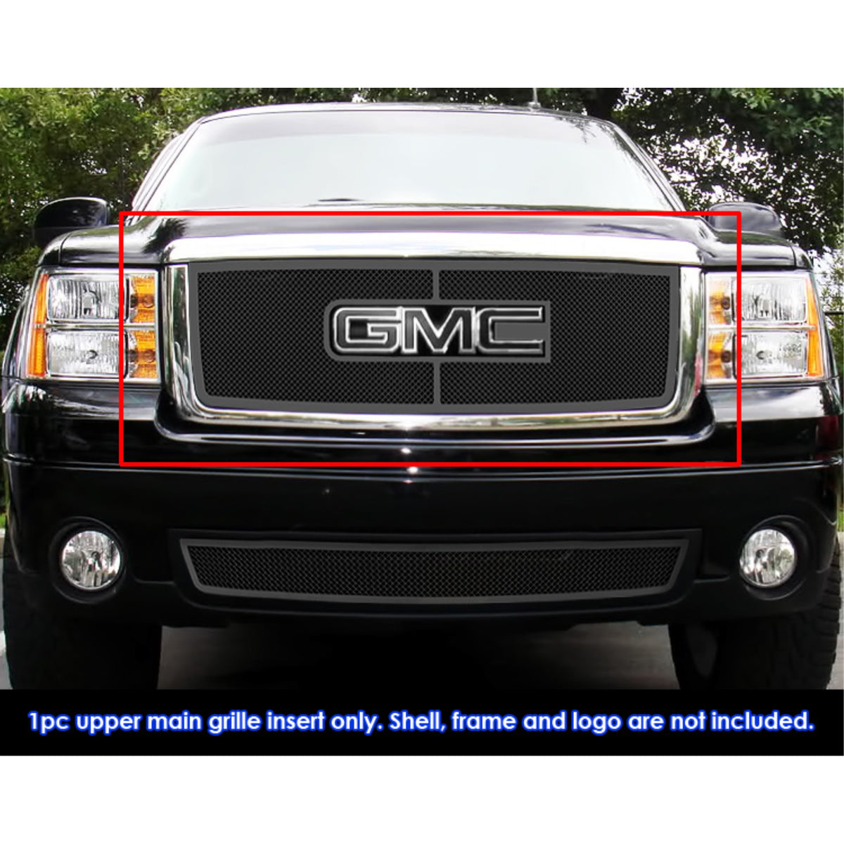 2007-2013 Gmc Sierra 1500 New Body Style With Logo Show/2007-2010 Gmc Sierra 1500 Denali New Body Style With Logo Show Stainless Steel Black Powder Coated Finish 1.8 Mm Wire Mesh Black Wire Mesh Grille