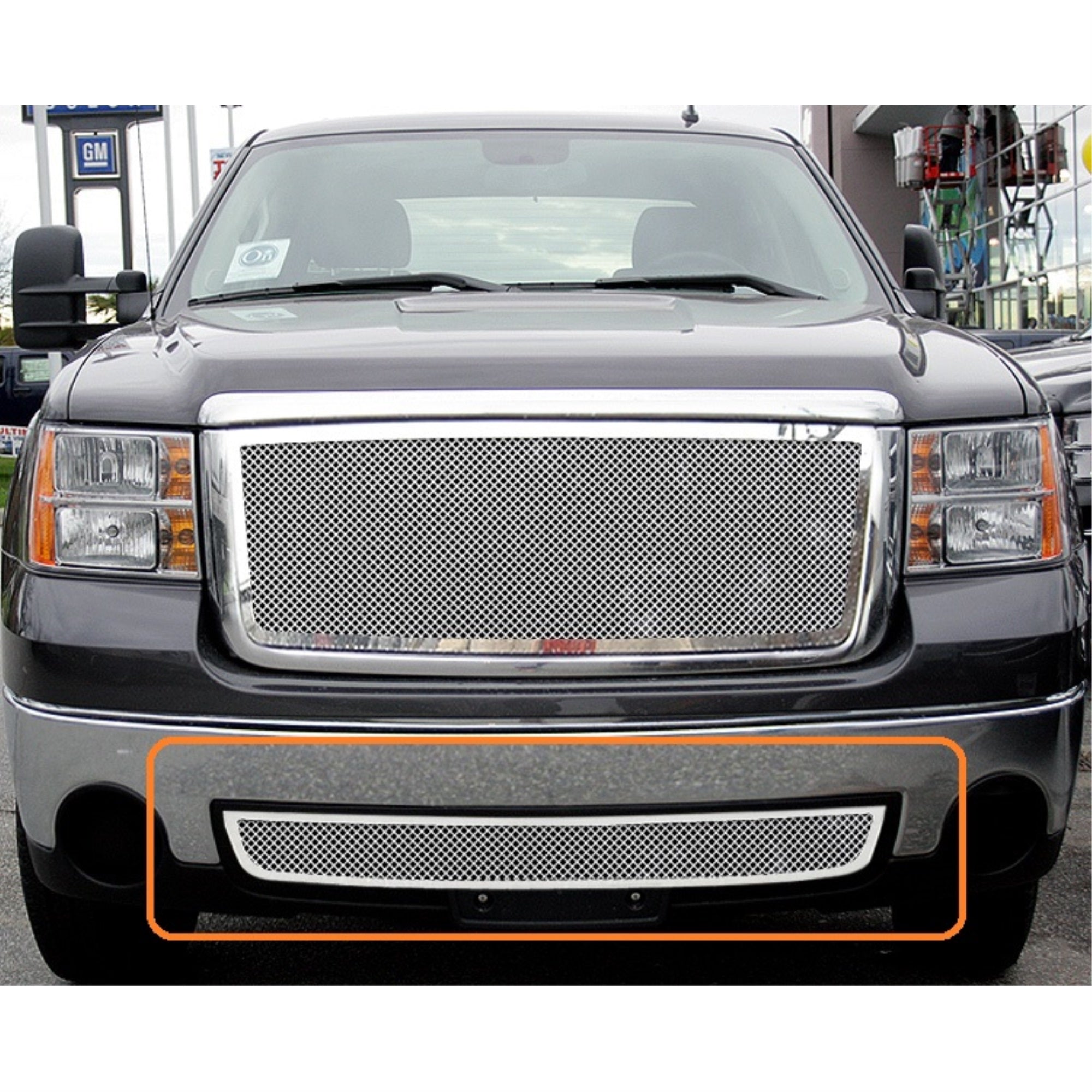 2007-2013 Gmc Sierra 1500 Tow Hook Covered/2007-2010 Gmc Sierra 2500 Hd Tow Hook Covered/2007-2010 Gmc Sierra 3500 Hd Tow Hook Covered/2007-2013 Gmc Sierra 1500 Denali Tow Hook Covered Stainless Steel Polished Finish 1.8 Mm Wire Mesh Mesh Grille