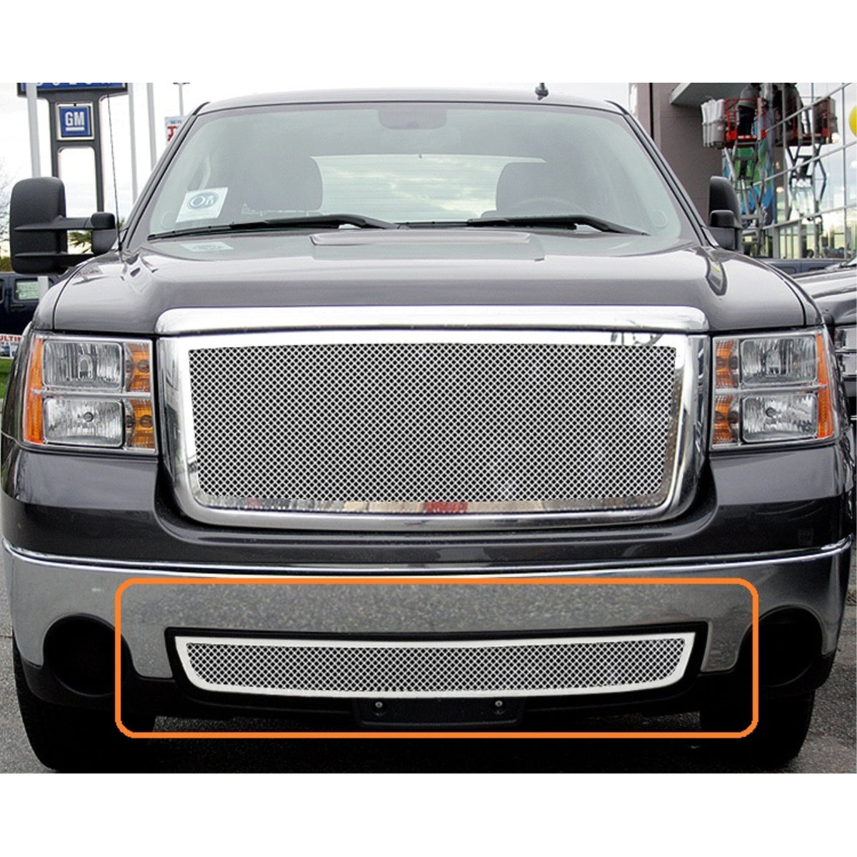 2007-2013 Gmc Sierra 1500 Tow Hook Covered/2007-2010 Gmc Sierra 2500 Hd Tow Hook Covered/2007-2010 Gmc Sierra 3500 Hd Tow Hook Covered/2007-2013 Gmc Sierra 1500 Denali Tow Hook Covered Stainless Steel Polished Finish 1.8 Mm Wire Mesh Mesh Grille