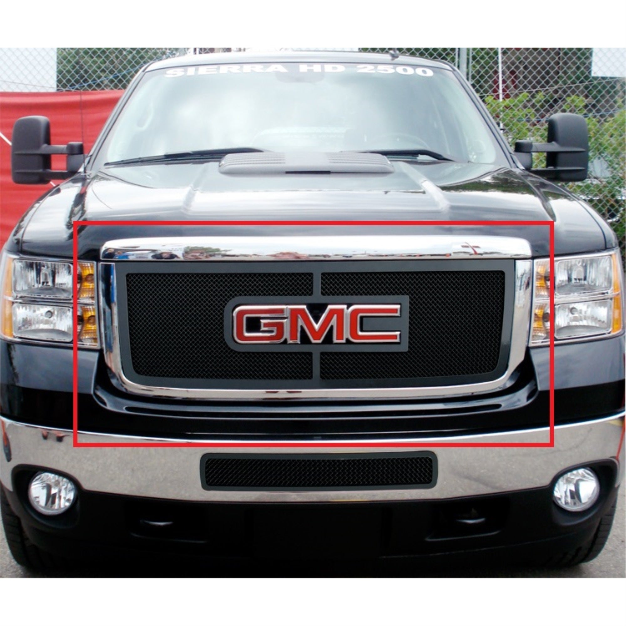 2011-2014 Gmc Sierra 2500 Hd Not For Denali With Logo Show/2011-2014 Gmc Sierra 3500 Hd Not For Denali With Logo Show Stainless Steel Black Powder Coated Finish 1.8 Mm Wire Mesh Black Wire Mesh Grille