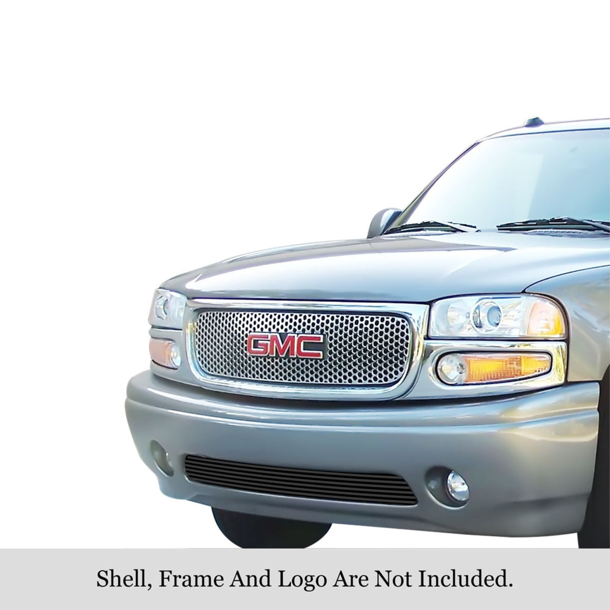 1999-2006 Gmc Yukon Denali Tow Hook Covered/2001-2006 Gmc Yukon Xl Denali Tow Hook Covered/2002-2006 Gmc Sierra Denali Tow Hook Covered Stainless Steel Black Powder Coated Finish 8X6 Horizontal Billet Black Stainless Steel Billet Grille