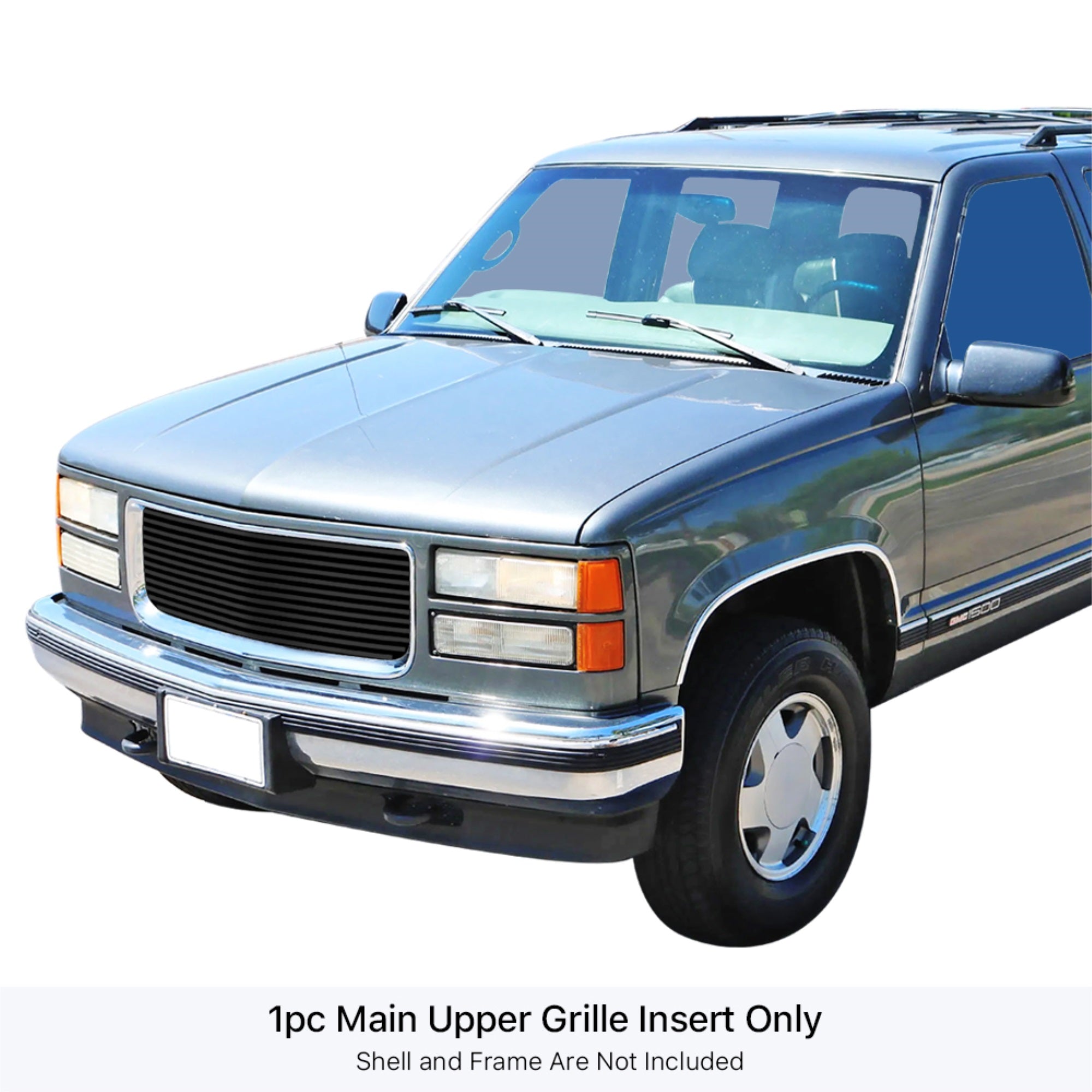 1994-1999 Gmc Yukon Not For Denali/1994-1998 Gmc C/K Pickup With Stacked Lights/1994-1999 Gmc Suburban Composite Plastic Lights Stainless Steel Black Powder Coated Finish 8X6 Horizontal Billet Black Stainless Steel Billet Grille