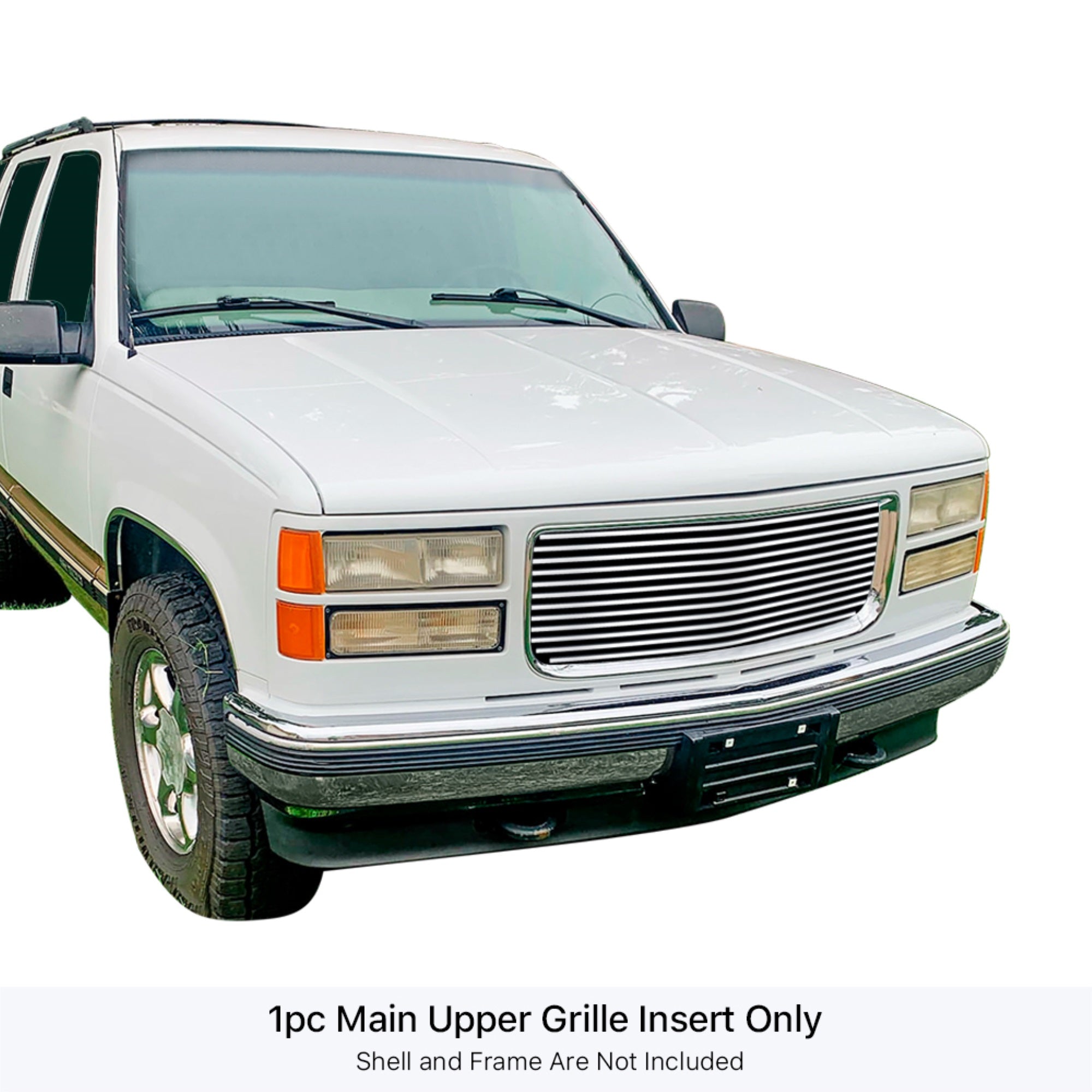 1994-1999 Gmc Yukon Not For Denali/1994-1998 Gmc C/K Pickup With Stacked Lights/1994-1999 Gmc Suburban Composite Plastic Lights 304 Stainless Steel Polished Finish 8X6 Horizontal Billet Stainless Steel Billet Grille