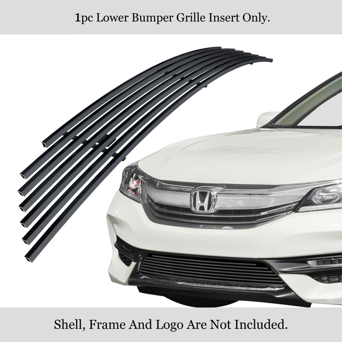 2016-2017 Honda Accord Sedan Stainless Steel Black Powder Coated Finish 8X6 Horizontal Billet Black Stainless Steel Billet Grille