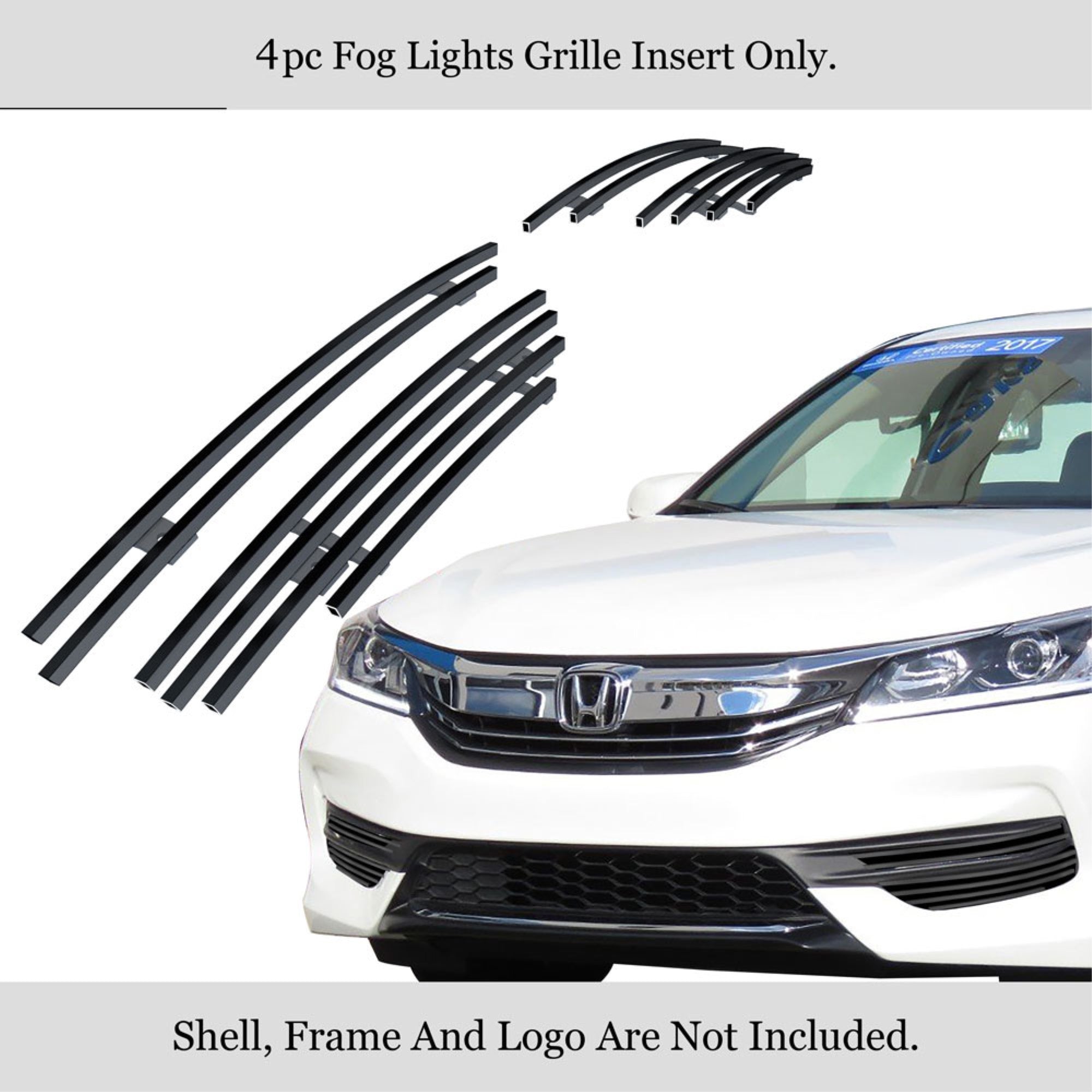 2016-2017 Honda Accord Sedan Stainless Steel Black Powder Coated Finish Horizontal Billet Black Stainless Steel Billet Grille