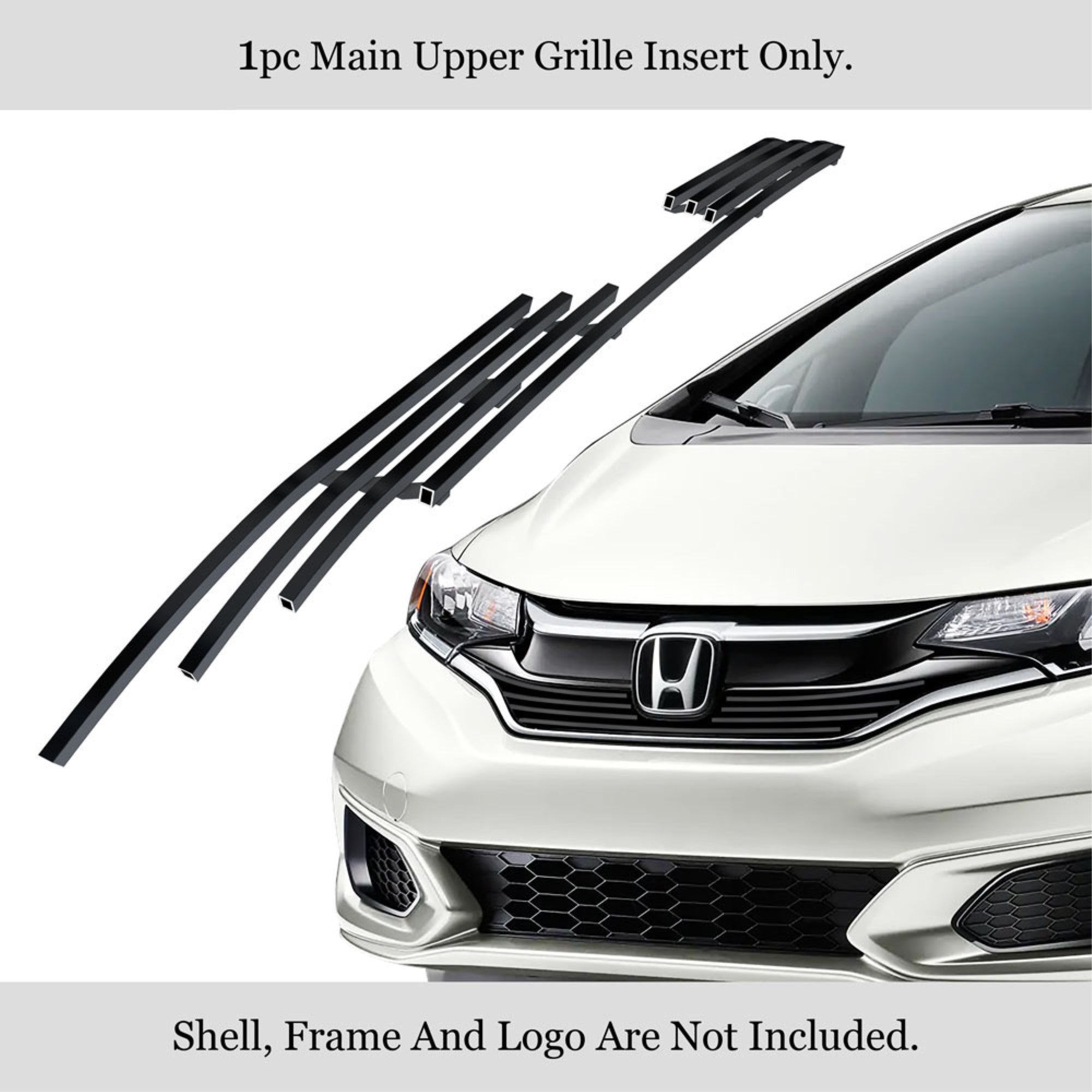 2018-2019 Honda Fit With Logo Show Stainless Steel Black Powder Coated Finish Horizontal Billet Black Stainless Steel Billet Grille