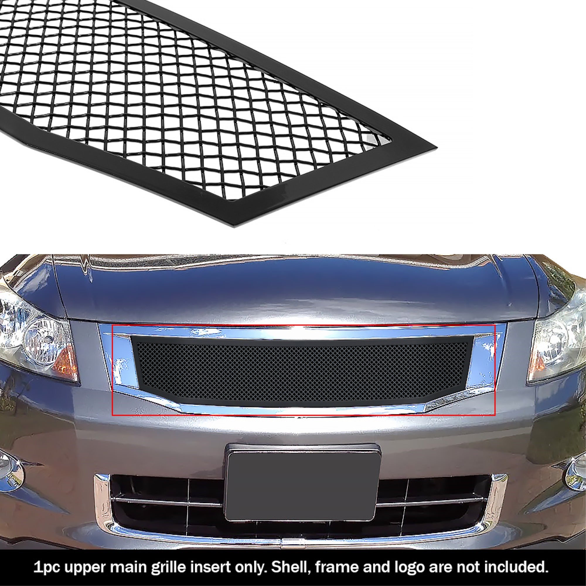 Stainless Steel Main Upper Black Wire Mesh Grille 2008-2010 Honda Accord Sedan