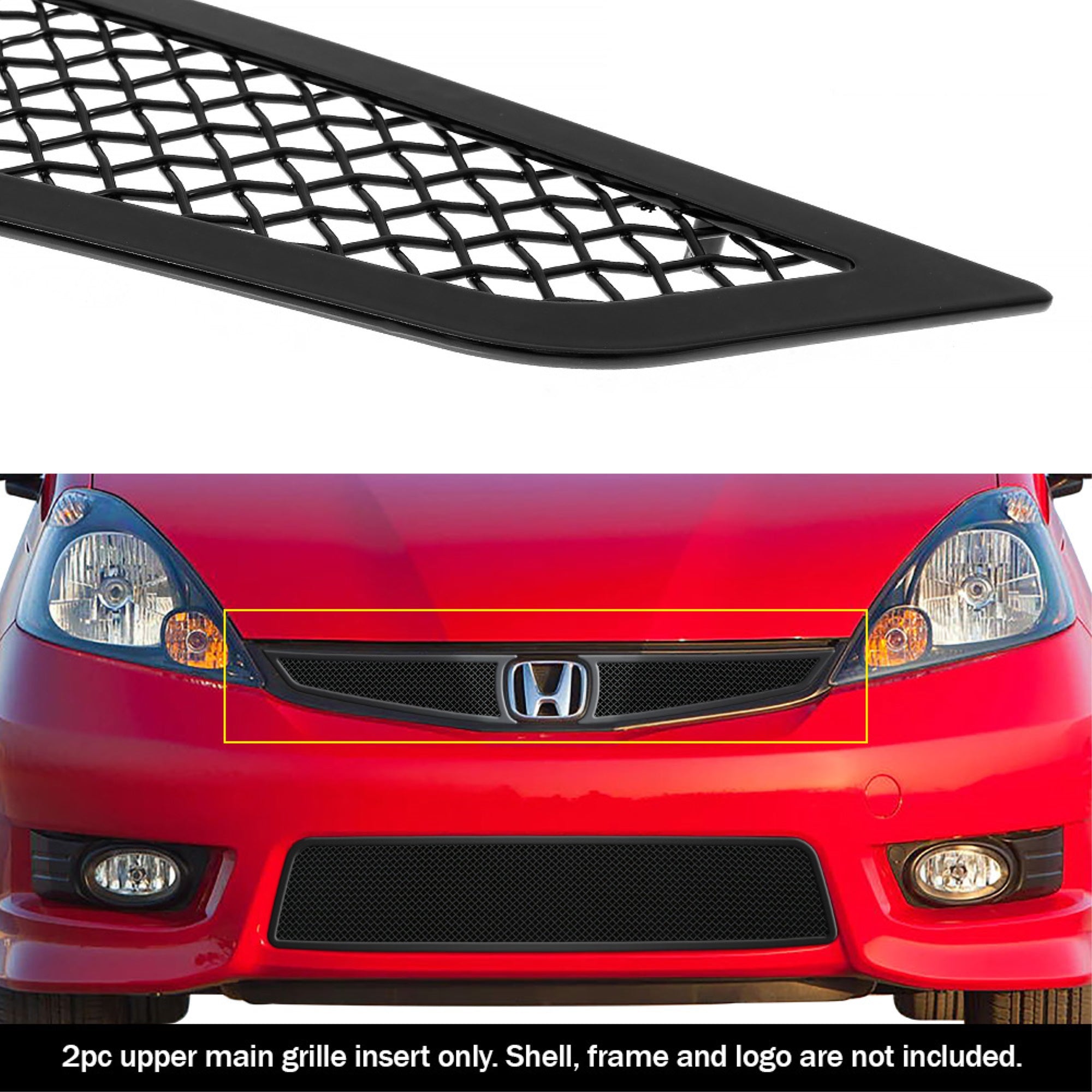 Stainless Steel Main Upper Black Wire Mesh Grille 2012-2013 Honda Fit Sport With Logo Show