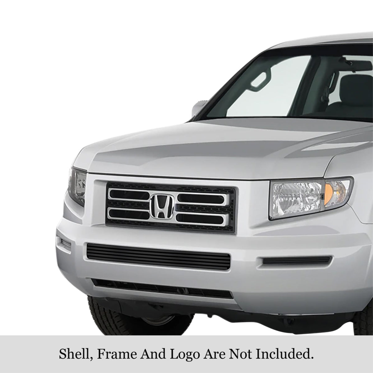 2005-2008 Honda Ridgeline 1 Center Pc (Will Not Fit Vehicles With Oe Chrome Bumper Package) Stainless Steel Black Powder Coated Finish 8X6 Horizontal Billet Black Stainless Steel Billet Grille
