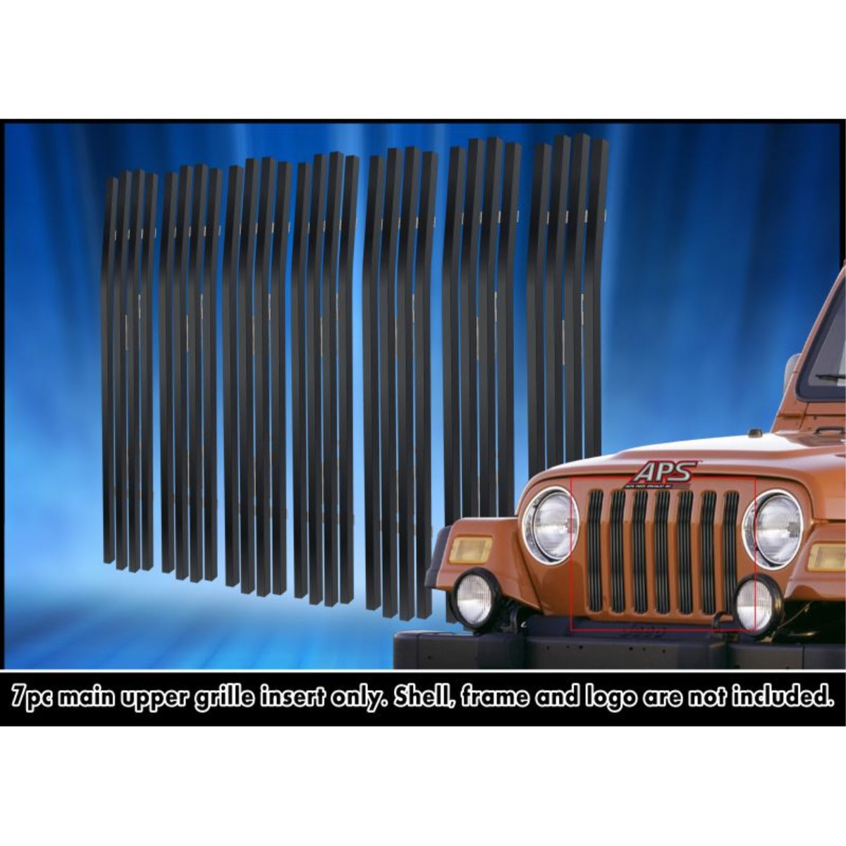 1997-2006 Jeep Wrangler With Chrome Shell Model Stainless Steel Black Powder Coated Finish Vertical Billet Black Stainless Steel Billet Grille
