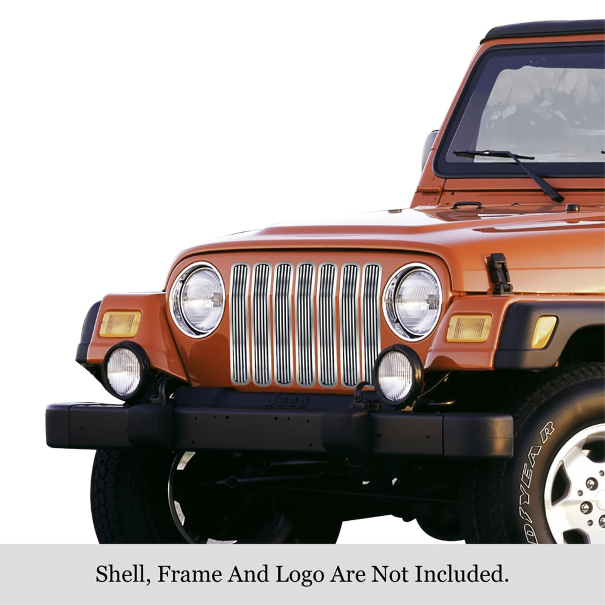 1997-2006 Jeep Wrangler With Chrome Shell Model 304 Stainless Steel Polished Finish 8X6 Horizontal Billet Stainless Steel Billet Grille