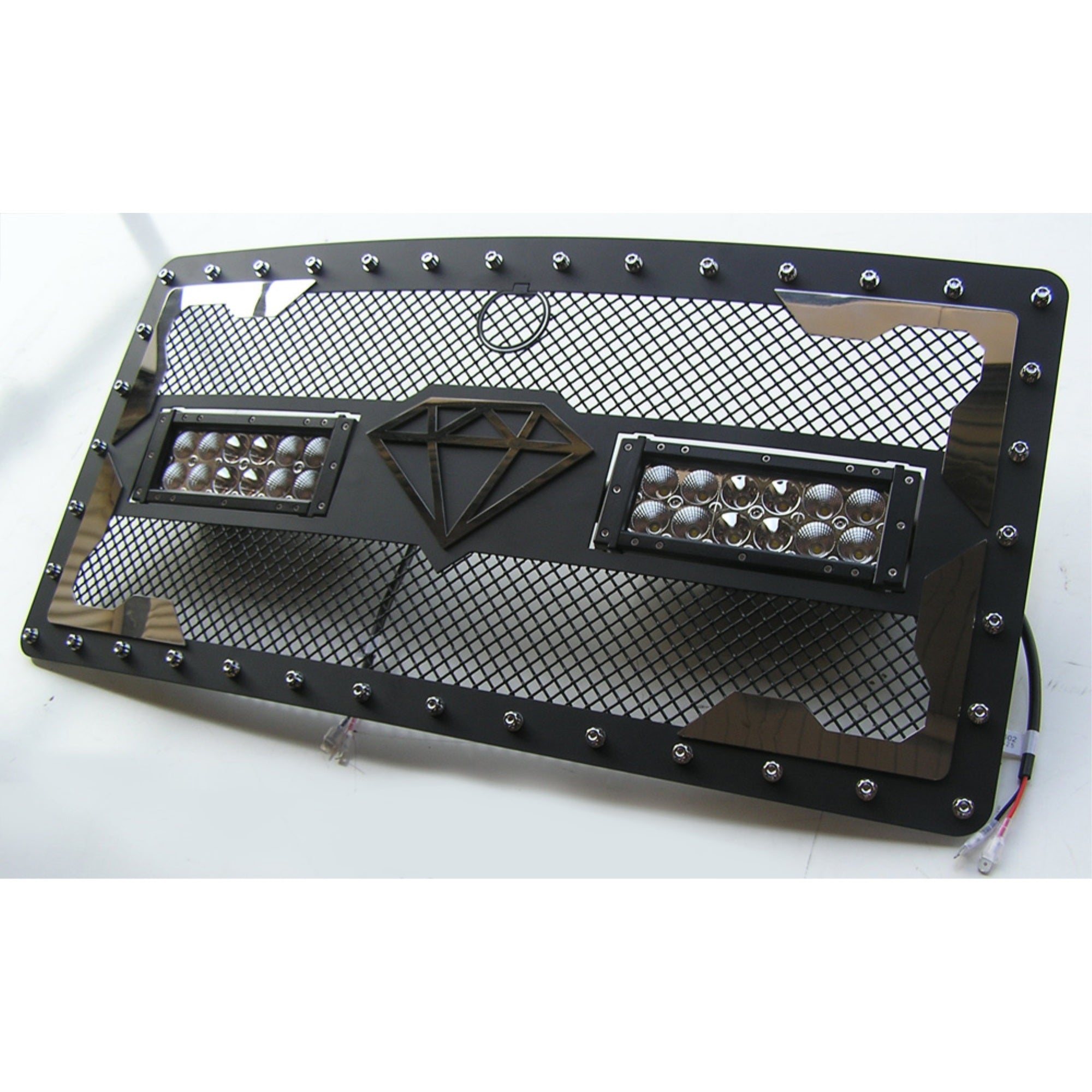 2007-2018 Jeep Wrangler Jk Stainless Steel Black Powder Coated Finish Laser Cut Mesh With Rivet And Led Sheet Grille