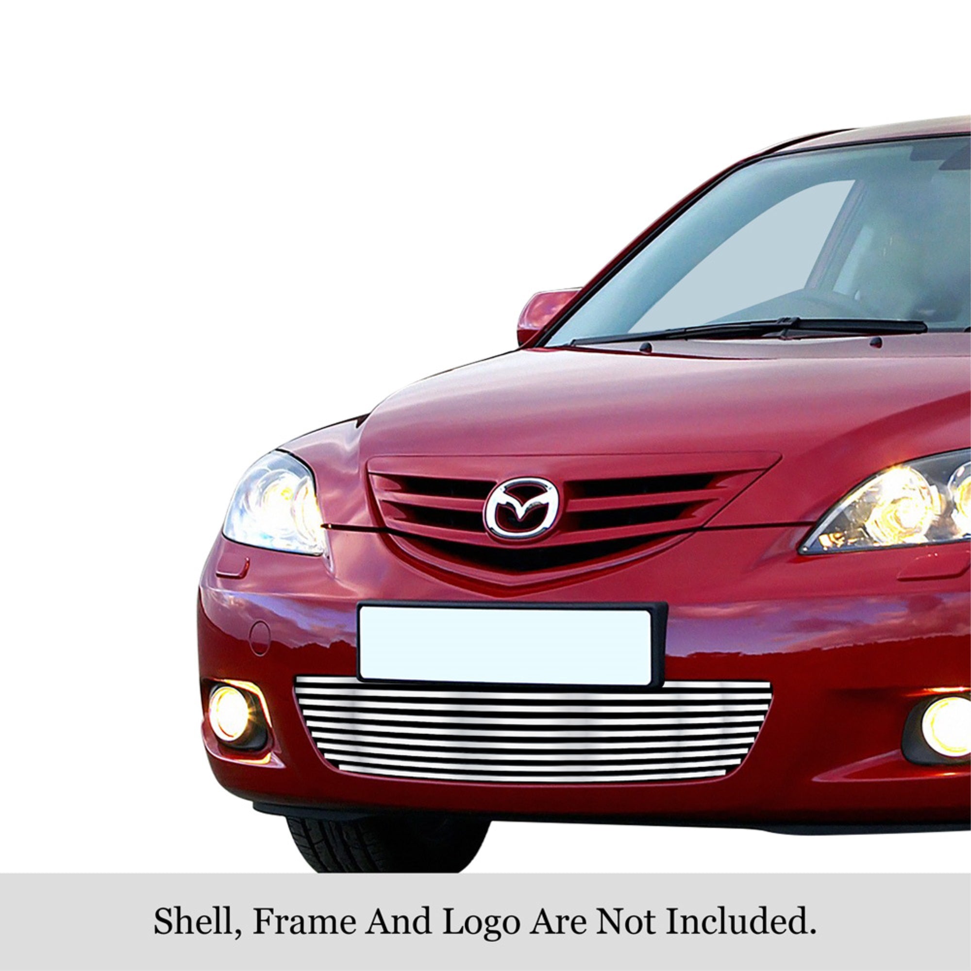 2004-2006 Mazda Mazda 3 Sport Hatchback 304 Stainless Steel Polished Finish 8X6 Horizontal Billet Stainless Steel Billet Grille