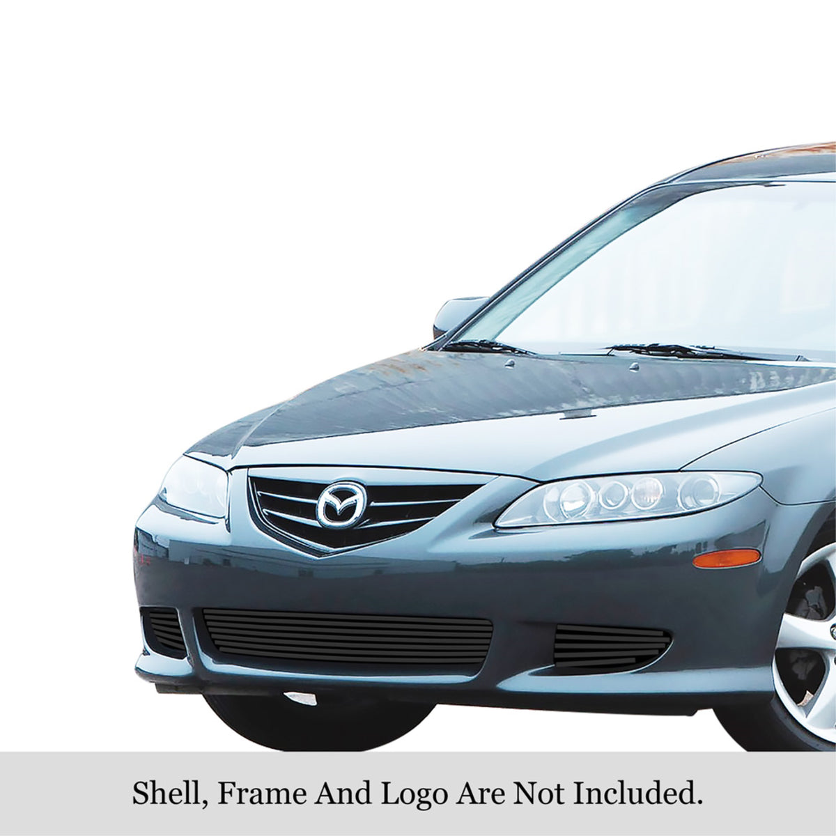 2003-2005 Mazda 6 Only For S Wagon/S Sport Wagon/I Sport Sedan Stainless Steel Black Powder Coated Finish 8X6 Horizontal Billet Black Stainless Steel Billet Grille