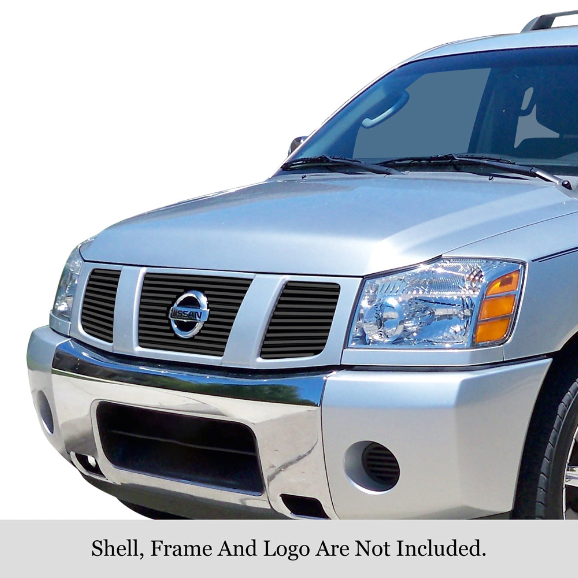 2004-2007 Nissan Armada With Logo Show/2004-2006 Nissan Titan With Logo Show/2007-2007 Nissan Titan Classic Model, With Logo Show Stainless Steel Black Powder Coated Finish 8X6 Horizontal Billet Black Stainless Steel Billet Grille