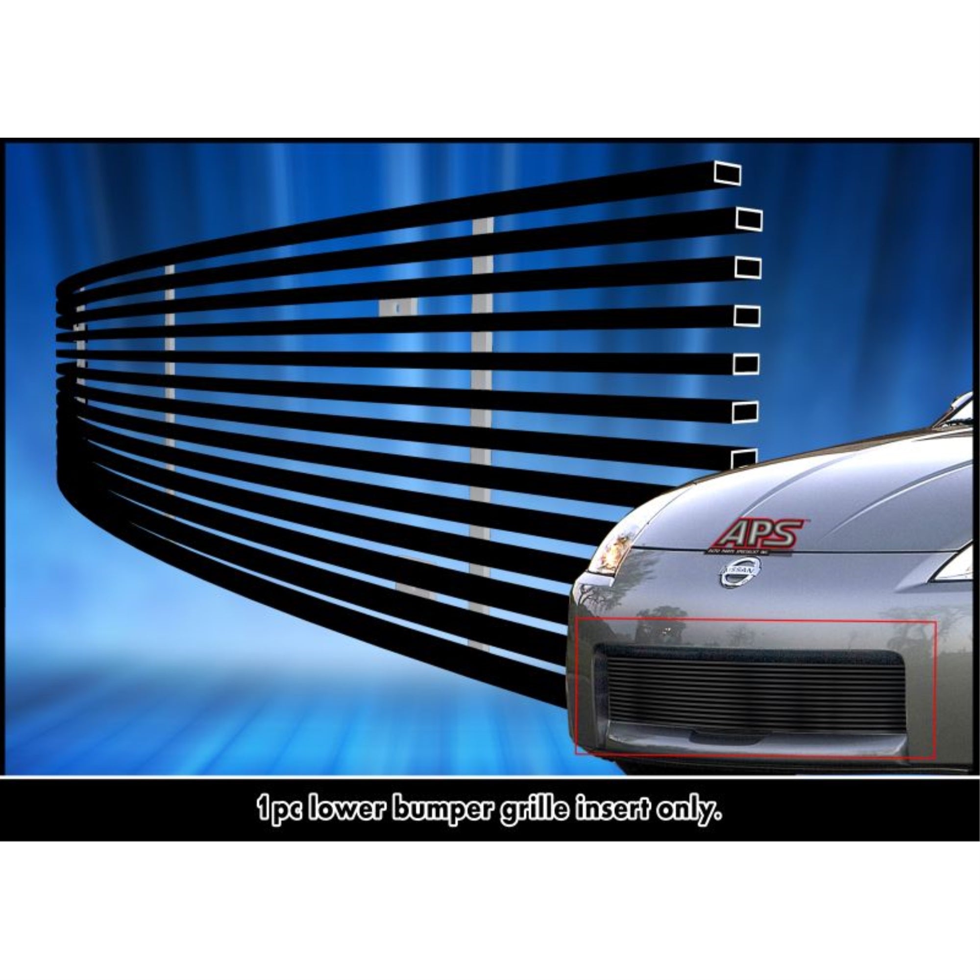2006-2007 Nissan 350Z Stainless Steel Black Powder Coated Finish 8X6 Horizontal Billet Black Stainless Steel Billet Grille