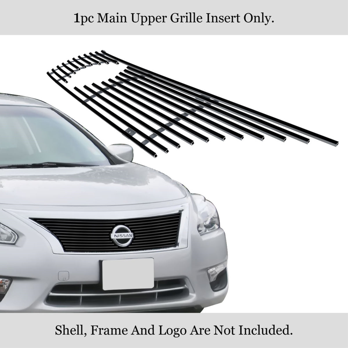 2013-2015 Nissan Altima Stainless Steel Black Powder Coated Finish 8X6 Horizontal Billet Black Stainless Steel Billet Grille