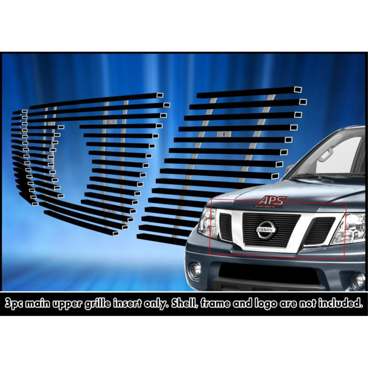 2005-2008 Nissan Frontier With Logo Show/2005-2007 Nissan Pathfinder With Logo Show Stainless Steel Black Powder Coated Finish Horizontal Billet Black Stainless Steel Billet Grille