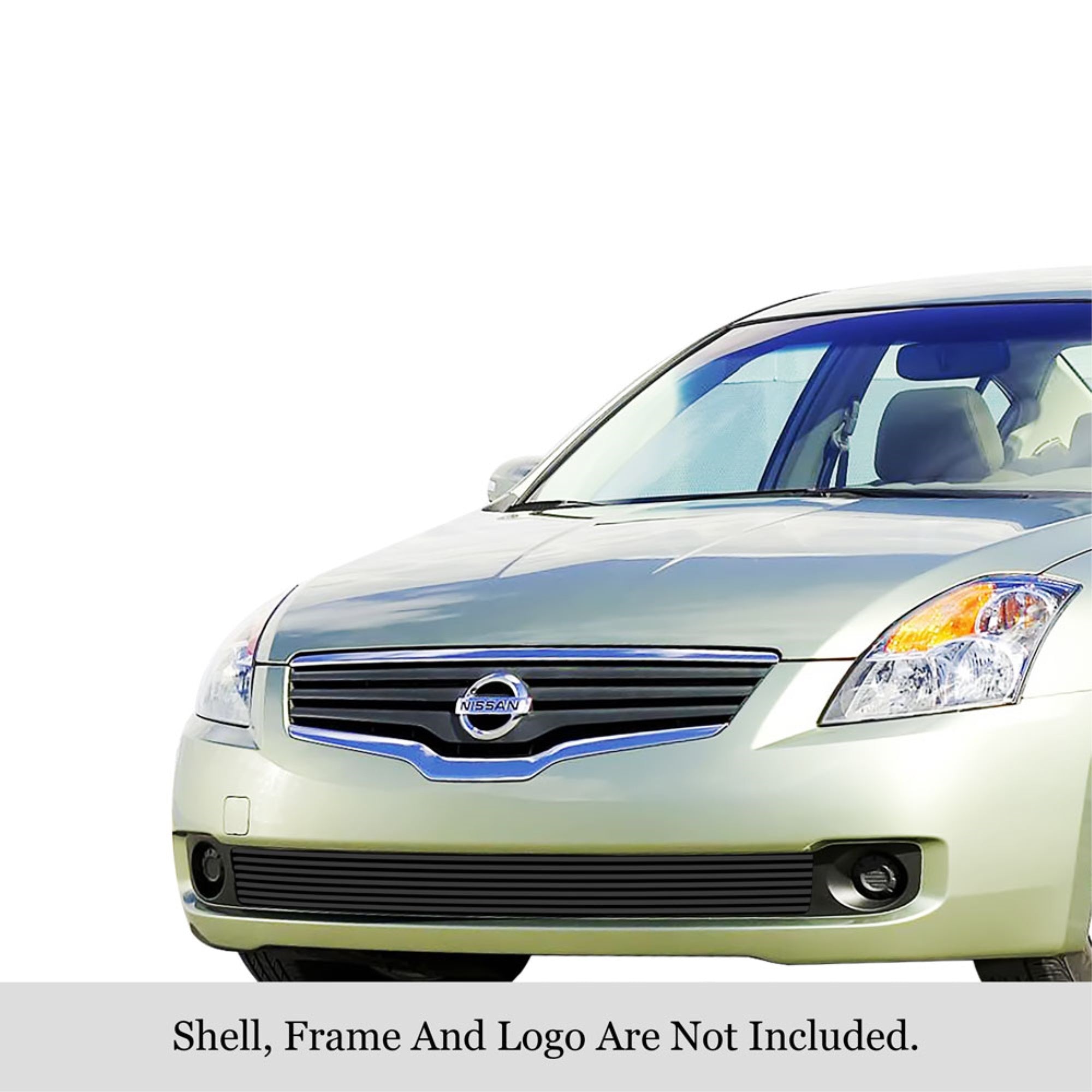 2007-2009 Nissan Altima Sedan Stainless Steel Black Powder Coated Finish 8X6 Horizontal Billet Black Stainless Steel Billet Grille