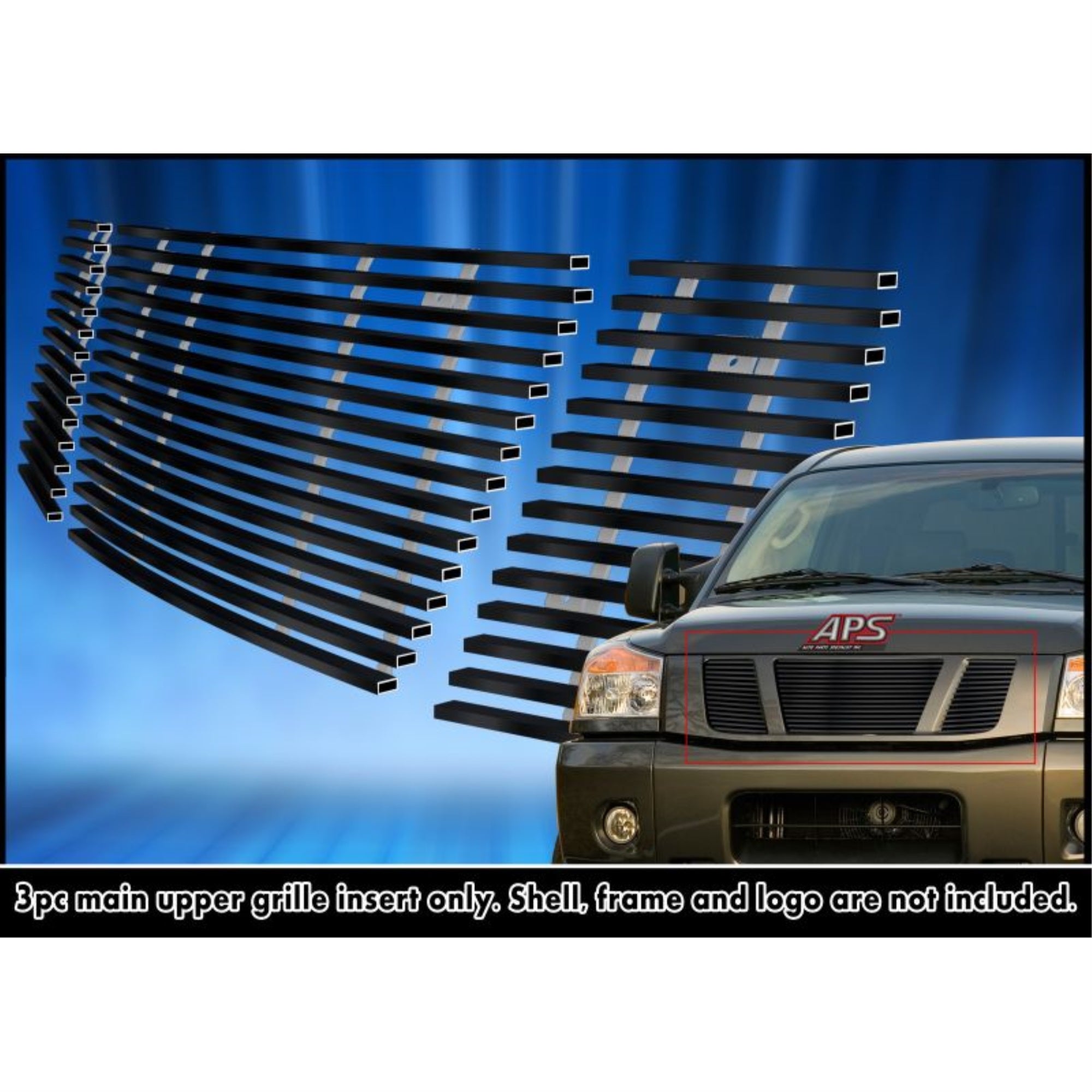 2008-2015 Nissan Titan Stainless Steel Black Powder Coated Finish 8X6 Horizontal Billet Black Stainless Steel Billet Grille