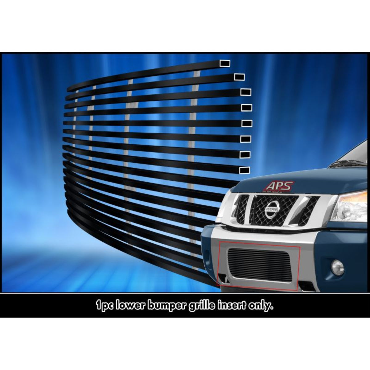 2008-2015 Nissan Titan Stainless Steel Black Powder Coated Finish 8X6 Horizontal Billet Black Stainless Steel Billet Grille