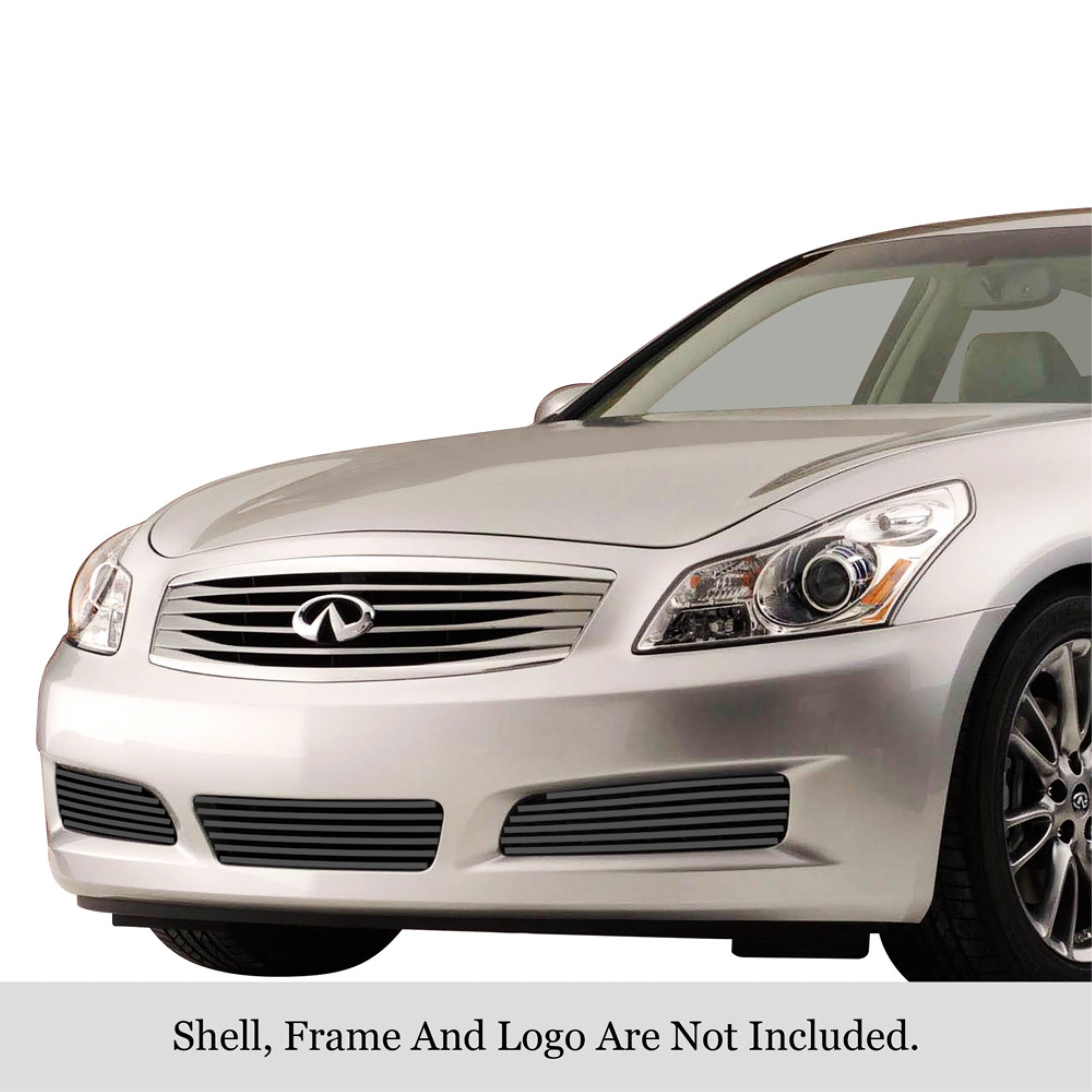 2007-2008 Infiniti G35 Sedan Not For Sport Model Stainless Steel Black Powder Coated Finish 8X6 Horizontal Billet Black Stainless Steel Billet Grille