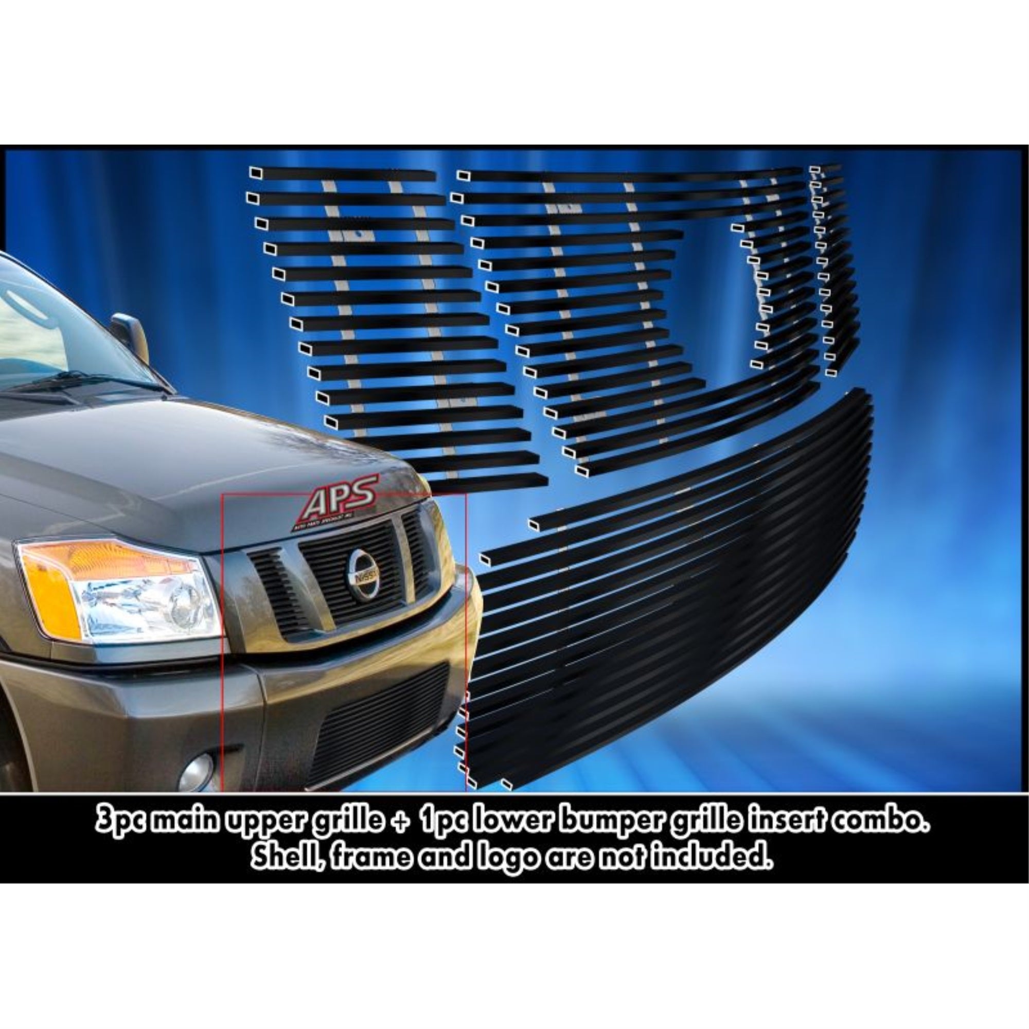 2008-2015 Nissan Titan Stainless Steel Black Powder Coated Finish 8X6 Horizontal Billet Black Stainless Steel Billet Grille