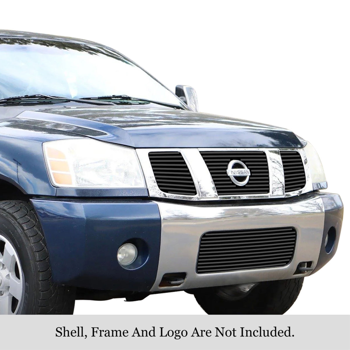 2004-2006 Nissan Titan With Logo Show/2007-2007 Nissan Titan Classic Model, With Logo Show/2004-2007 Nissan Armada With Logo Show Stainless Steel Black Powder Coated Finish 8X6 Horizontal Billet Black Stainless Steel Billet Grille