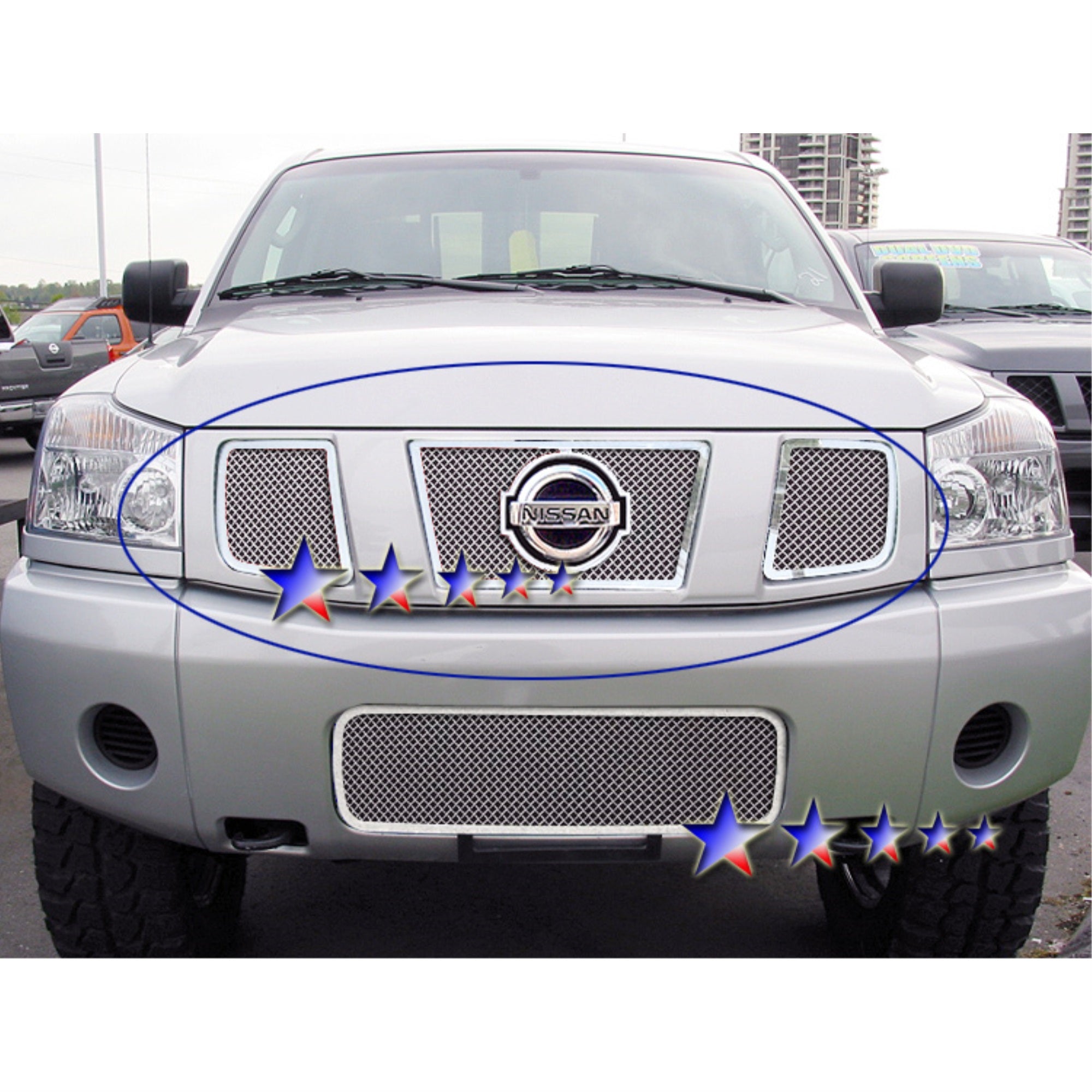 2004-2007 Nissan Armada With Logo Show/2004-2006 Nissan Titan With Logo Show/2007-2007 Nissan Titan Classic Model, With Logo Show Stainless Steel Polished Finish 1.8 Mm Wire Mesh Mesh Grille