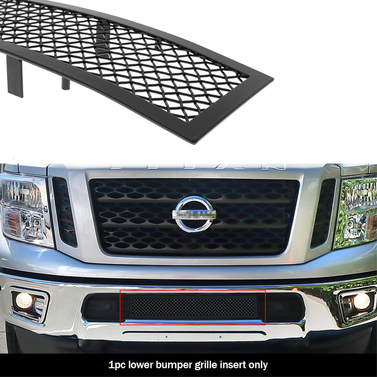 2016-2019 Nissan Titan Not For Models With Tow Hook Stainless Steel Black Powder Coated Finish 1.8 Mm Wire Mesh Black Wire Mesh Grille