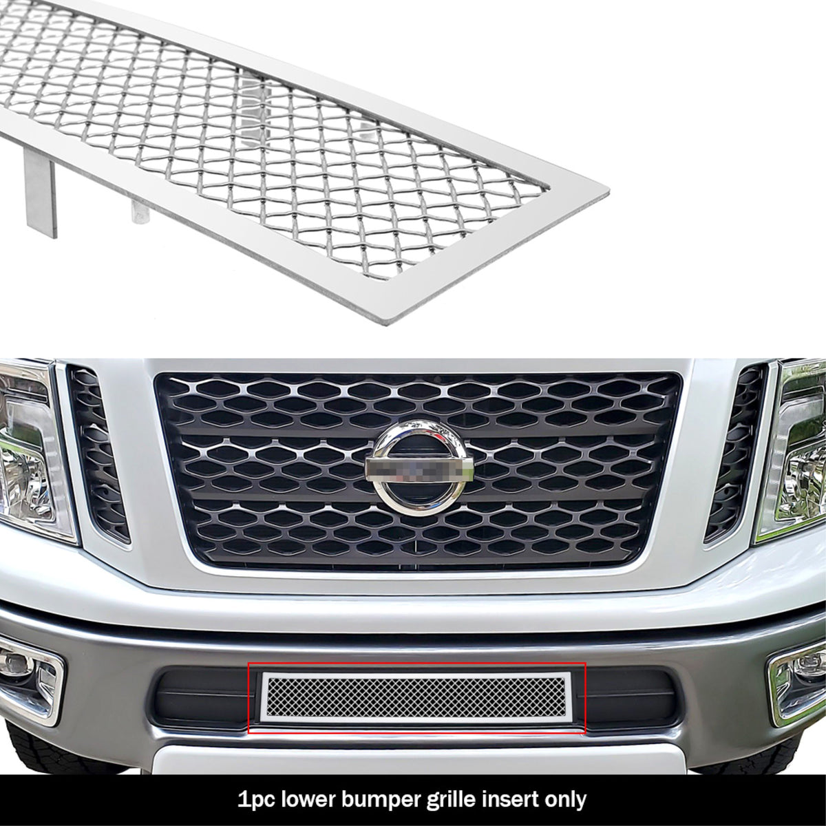 2016-2019 Nissan Titan Not For Models With Tow Hook Stainless Steel Polished Finish 1.8 Mm Wire Mesh Mesh Grille