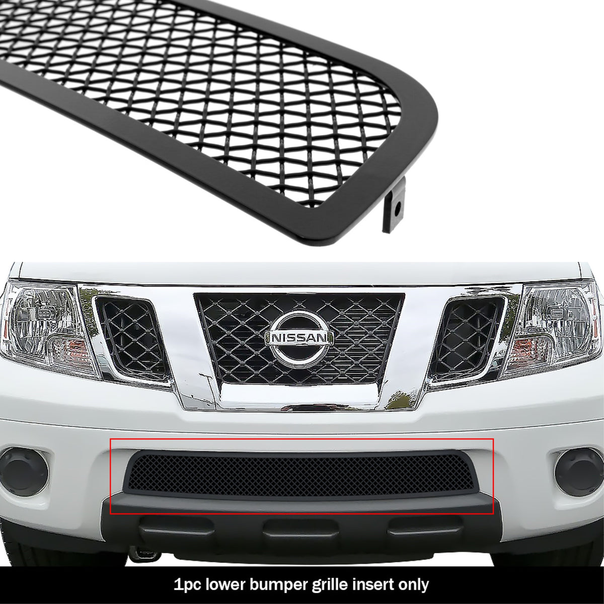 2009-2021 Nissan Frontier Only With Painted/Plastic Bumper Stainless Steel Black Powder Coated Finish 1.8 Mm Wire Mesh Black Wire Mesh Grille