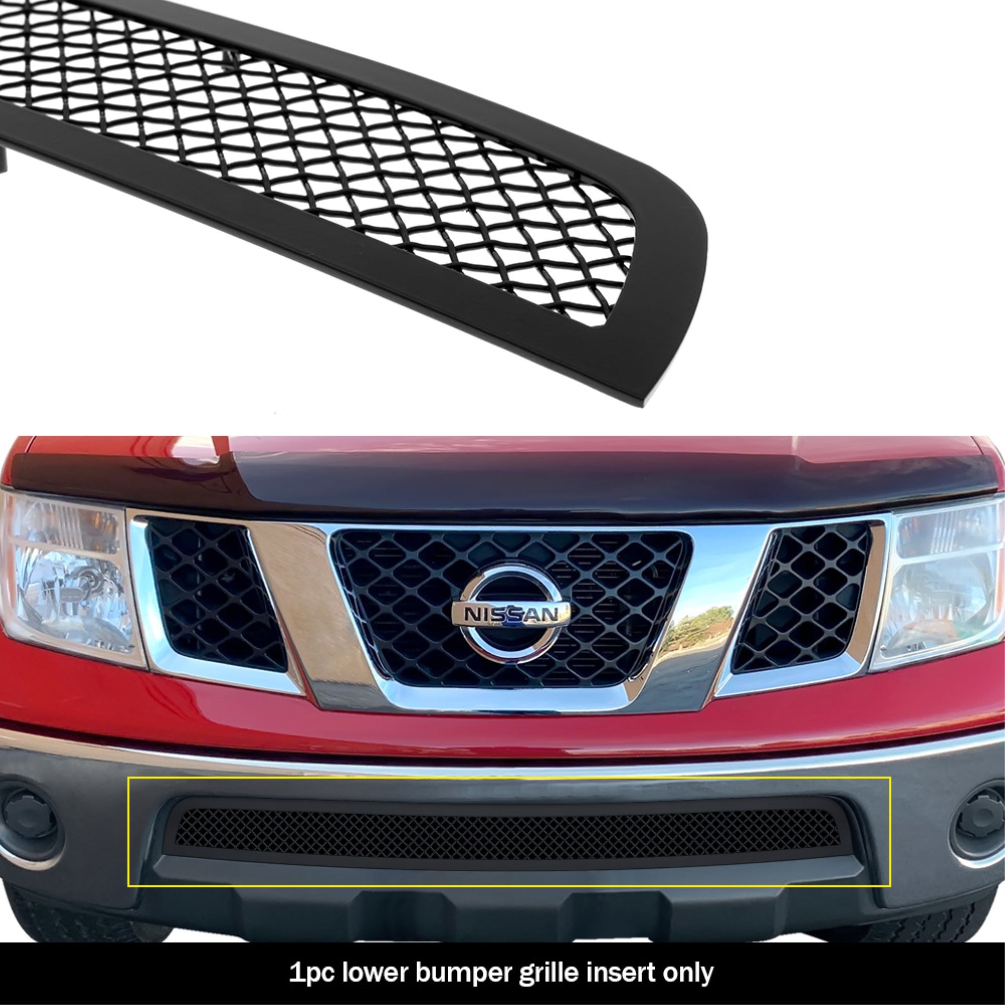 2005-2008 Nissan Frontier All Model/2009-2021 Nissan Frontier (Only Fit Model With Chrome Bumper Not Fit Pro-4X Model)/2005-2007 Nissan Pathfinder Stainless Steel Black Powder Coated Finish 1.8 Mm Wire Mesh Black Wire Mesh Grille