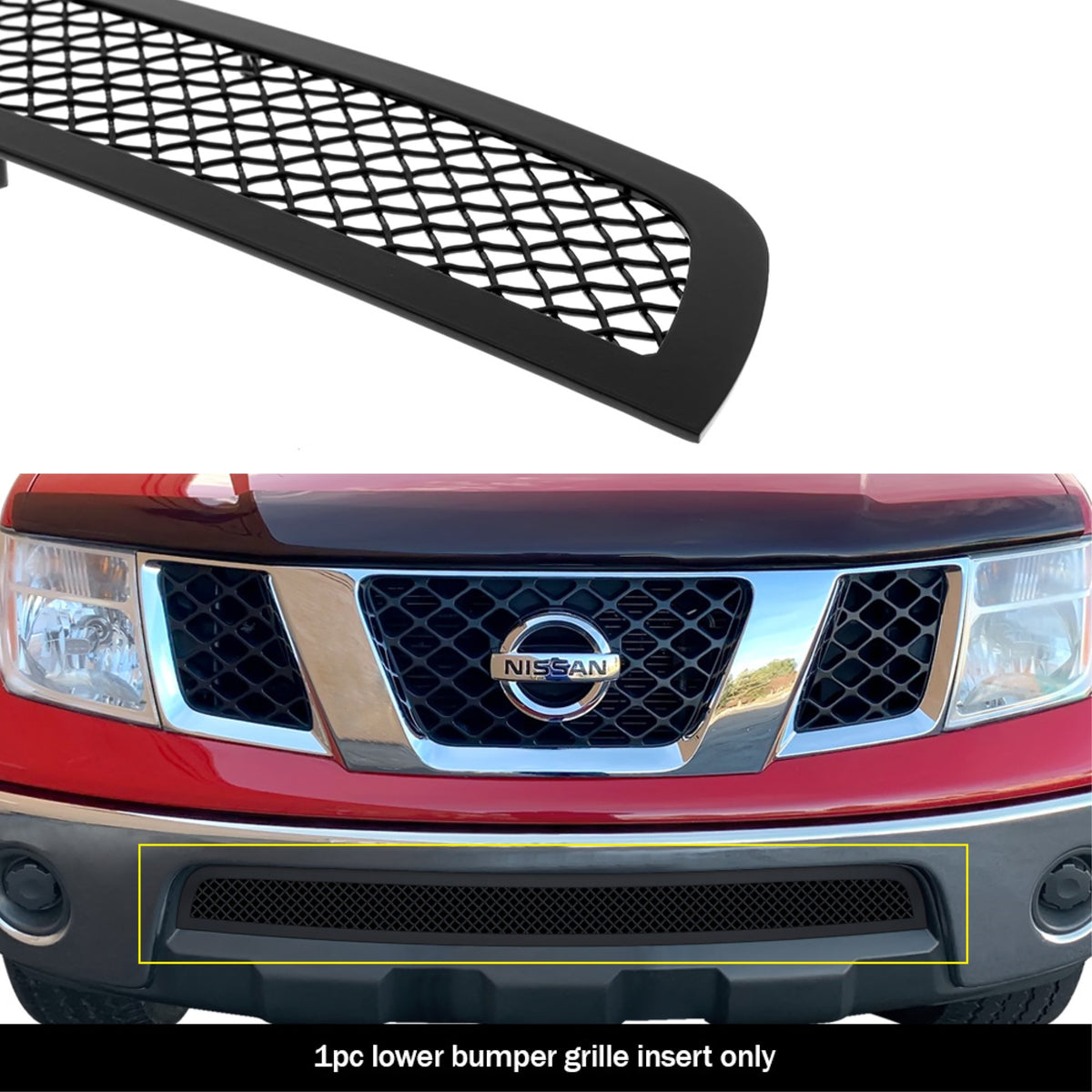 2005-2008 Nissan Frontier All Model/2009-2021 Nissan Frontier (Only Fit Model With Chrome Bumper Not Fit Pro-4X Model)/2005-2007 Nissan Pathfinder Stainless Steel Black Powder Coated Finish 1.8 Mm Wire Mesh Black Wire Mesh Grille