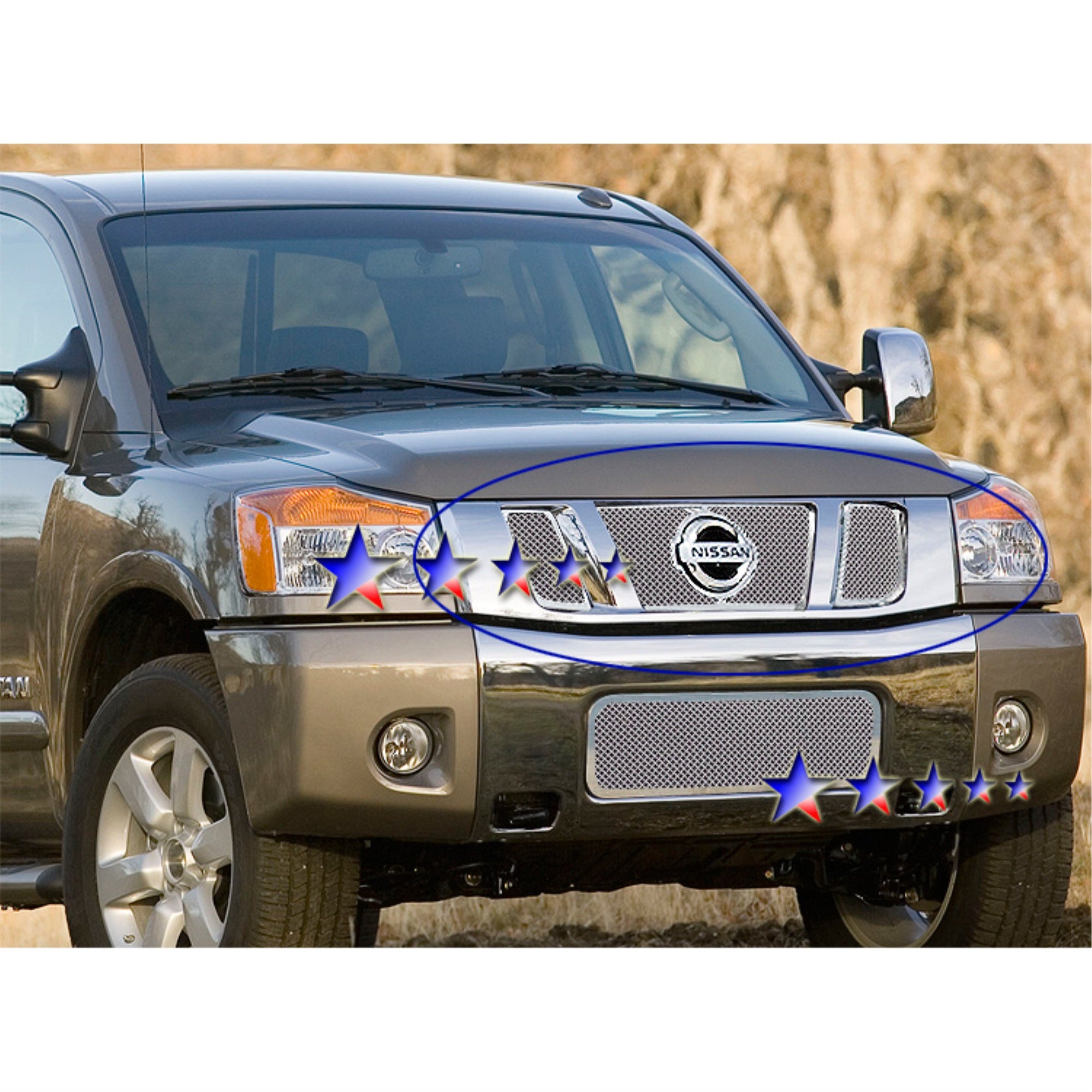 2008-2015 Nissan Titan With Logo Show Stainless Steel Polished Finish 1.8 Mm Wire Mesh Mesh Grille