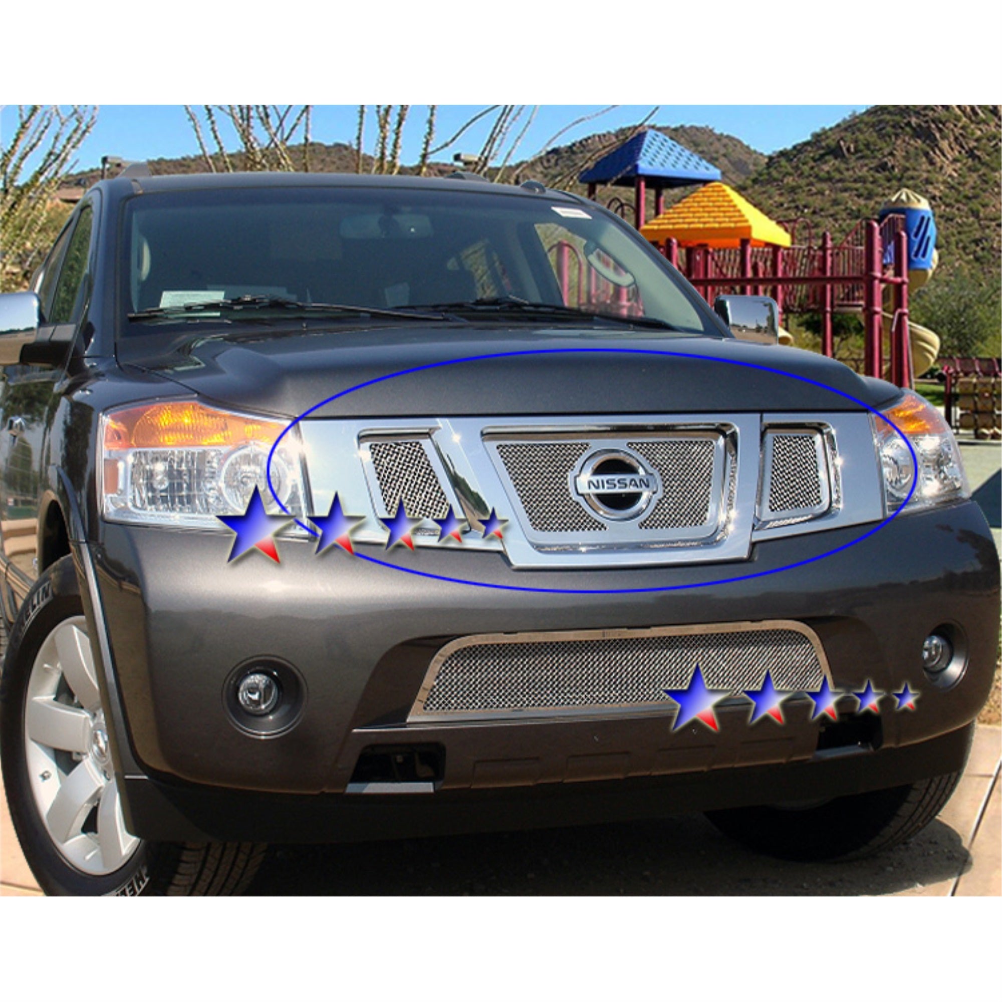 2008-2015 Nissan Armada With Logo Show Stainless Steel Polished Finish 1.8 Mm Wire Mesh Mesh Grille