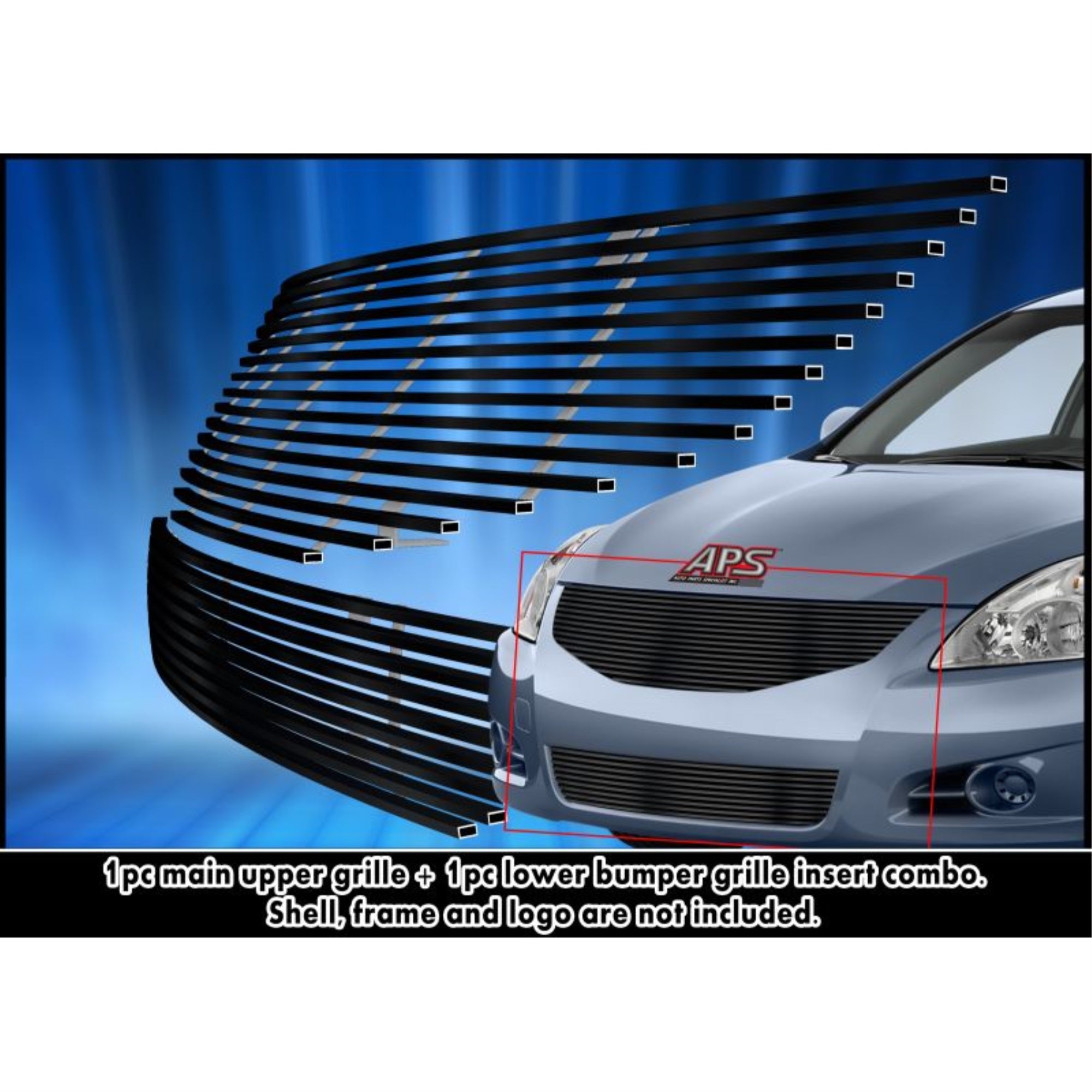 2010-2012 Nissan Altima Sedan Stainless Steel Black Powder Coated Finish 8X6 Horizontal Billet Black Stainless Steel Billet Grille