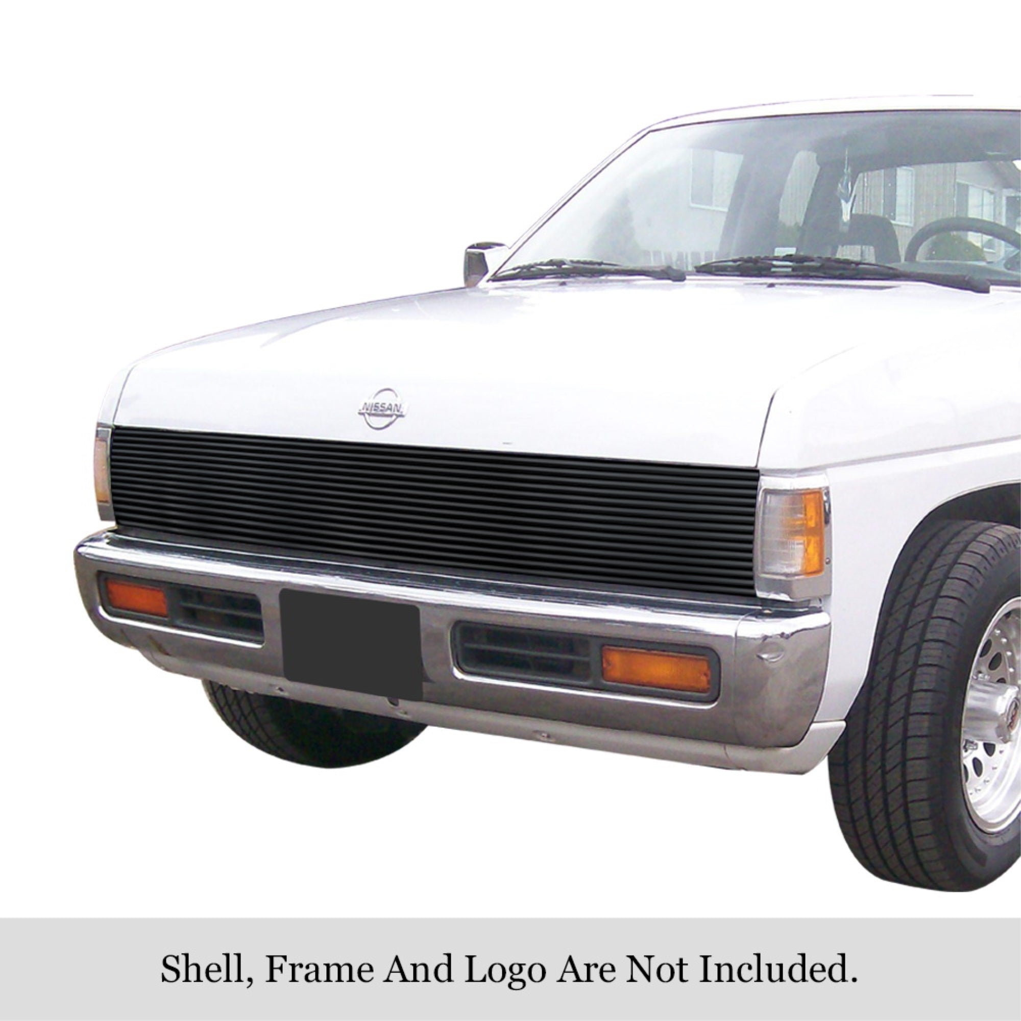1986-1997 Nissan Pickup With/S. Beam Type H/Lamps - Requires Headlamps Recess Stainless Steel Black Powder Coated Finish 8X6 Horizontal Billet Black Stainless Steel Billet Grille