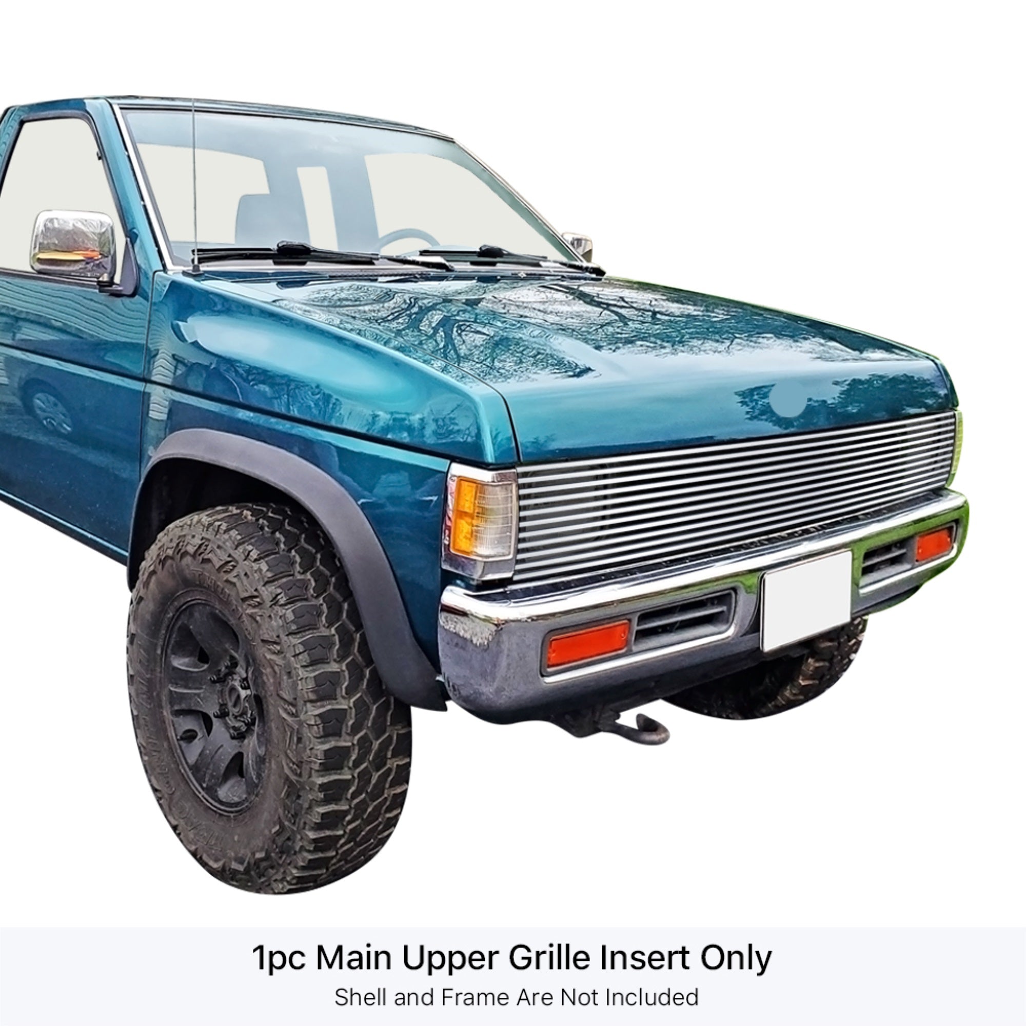 1986-1997 Nissan Pickup With/S. Beam Type H/Lamps - Requires Headlamps Recess 304 Stainless Steel Polished Finish 8X6 Horizontal Billet Stainless Steel Billet Grille