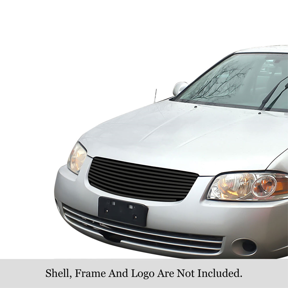 2004-2006 Nissan Sentra Stainless Steel Black Powder Coated Finish 8X6 Horizontal Billet Black Stainless Steel Billet Grille