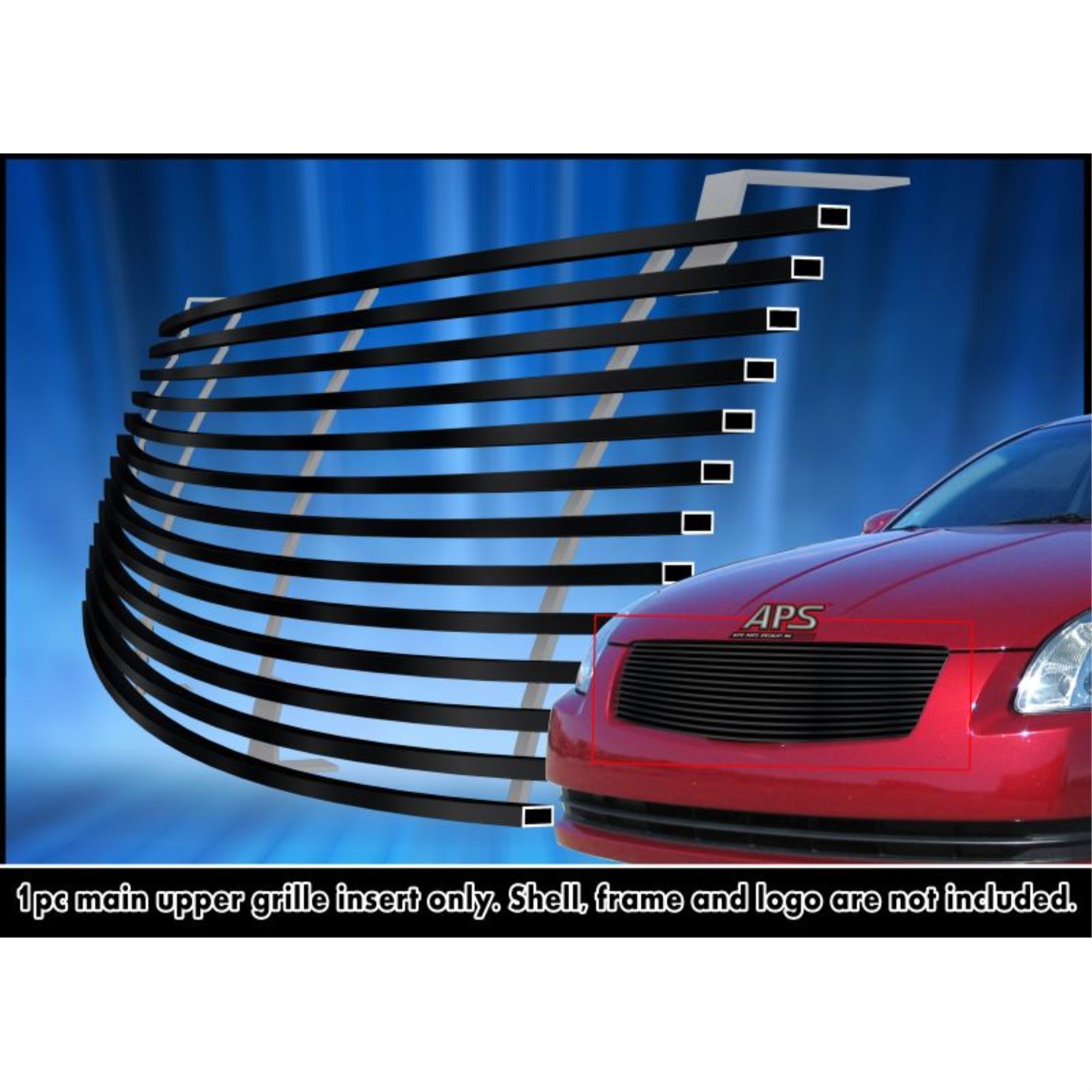 2004-2006 Nissan Maxima Stainless Steel Black Powder Coated Finish Horizontal Billet Black Stainless Steel Billet Grille