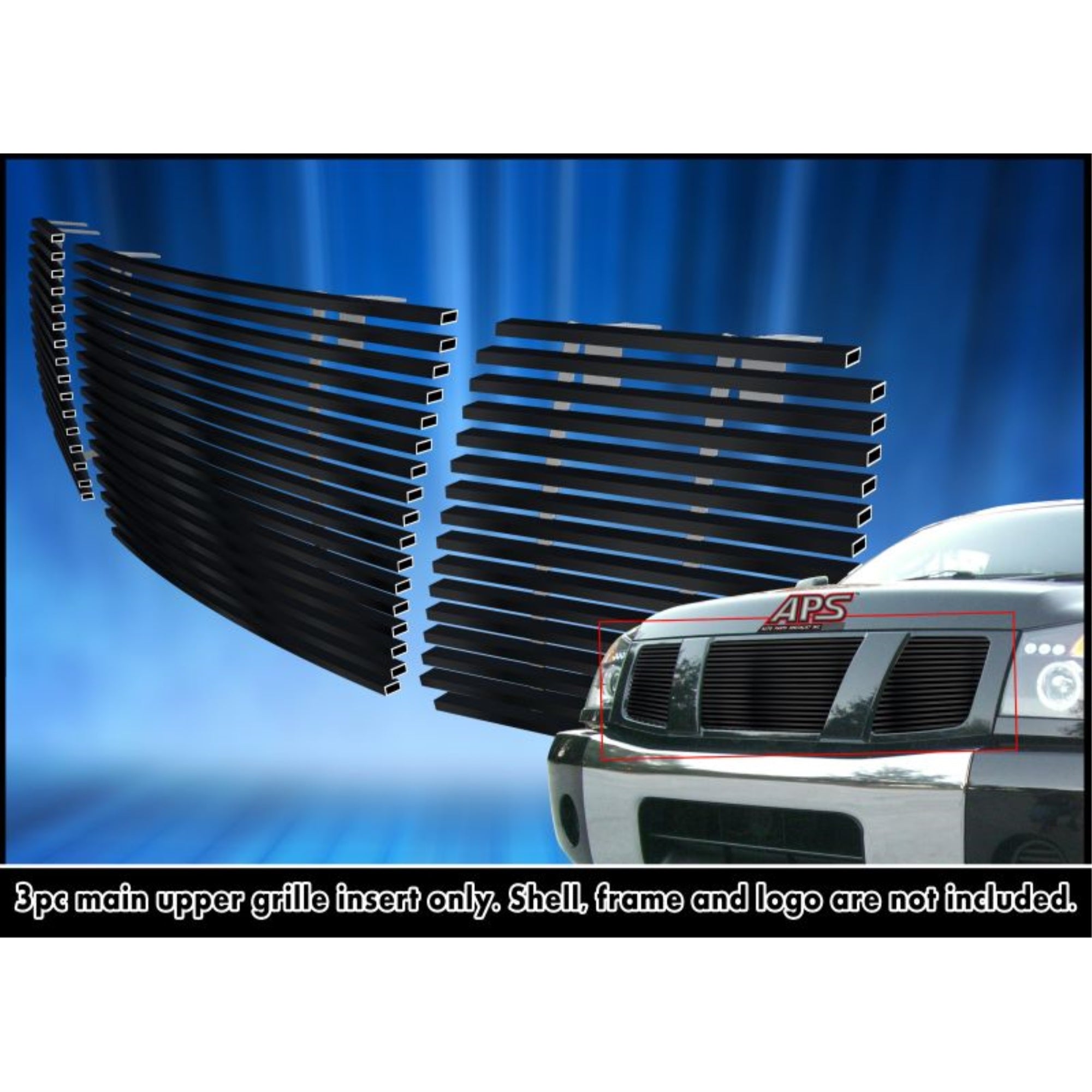 2004-2007 Nissan Armada /2004-2007 Nissan Titan Stainless Steel Black Powder Coated Finish 8X6 Horizontal Billet Black Stainless Steel Billet Grille