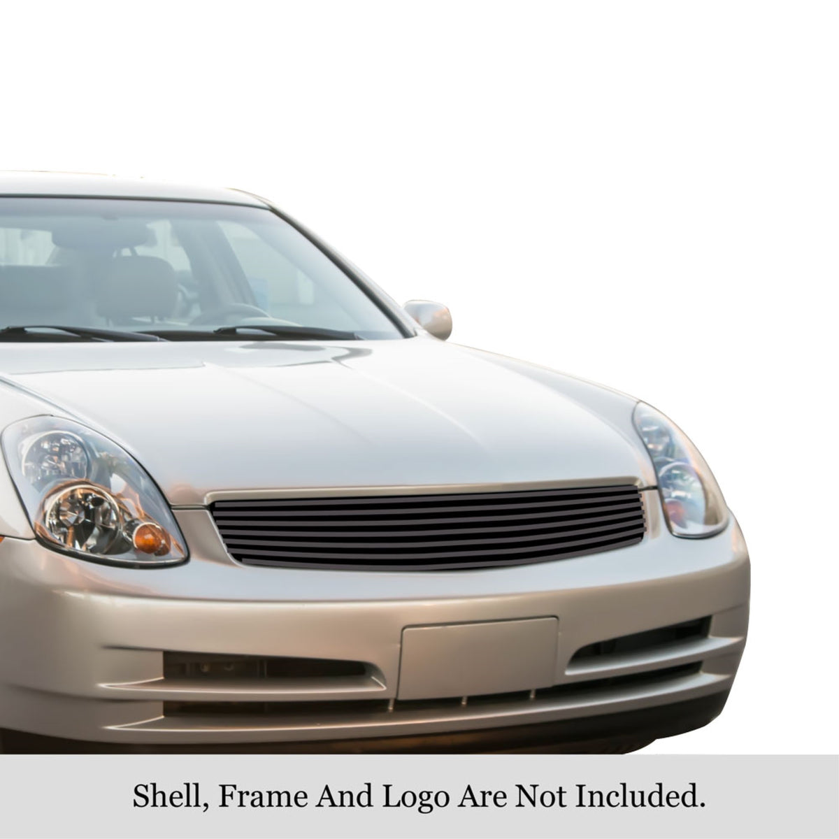 2003-2004 Infiniti G35 Sedan Stainless Steel Black Powder Coated Finish 8X6 Horizontal Billet Black Stainless Steel Billet Grille