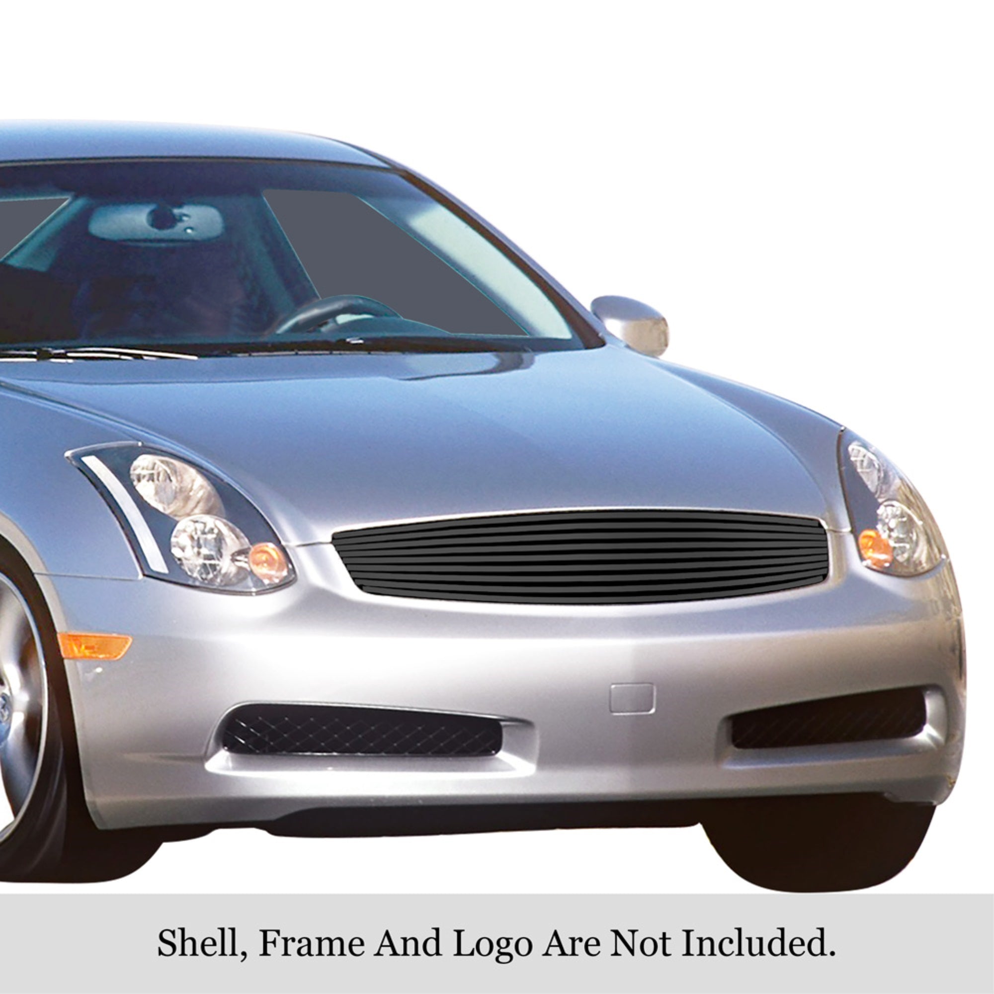2003-2007 Infiniti G35  Coupe Stainless Steel Black Powder Coated Finish 8X6 Horizontal Billet Black Stainless Steel Billet Grille