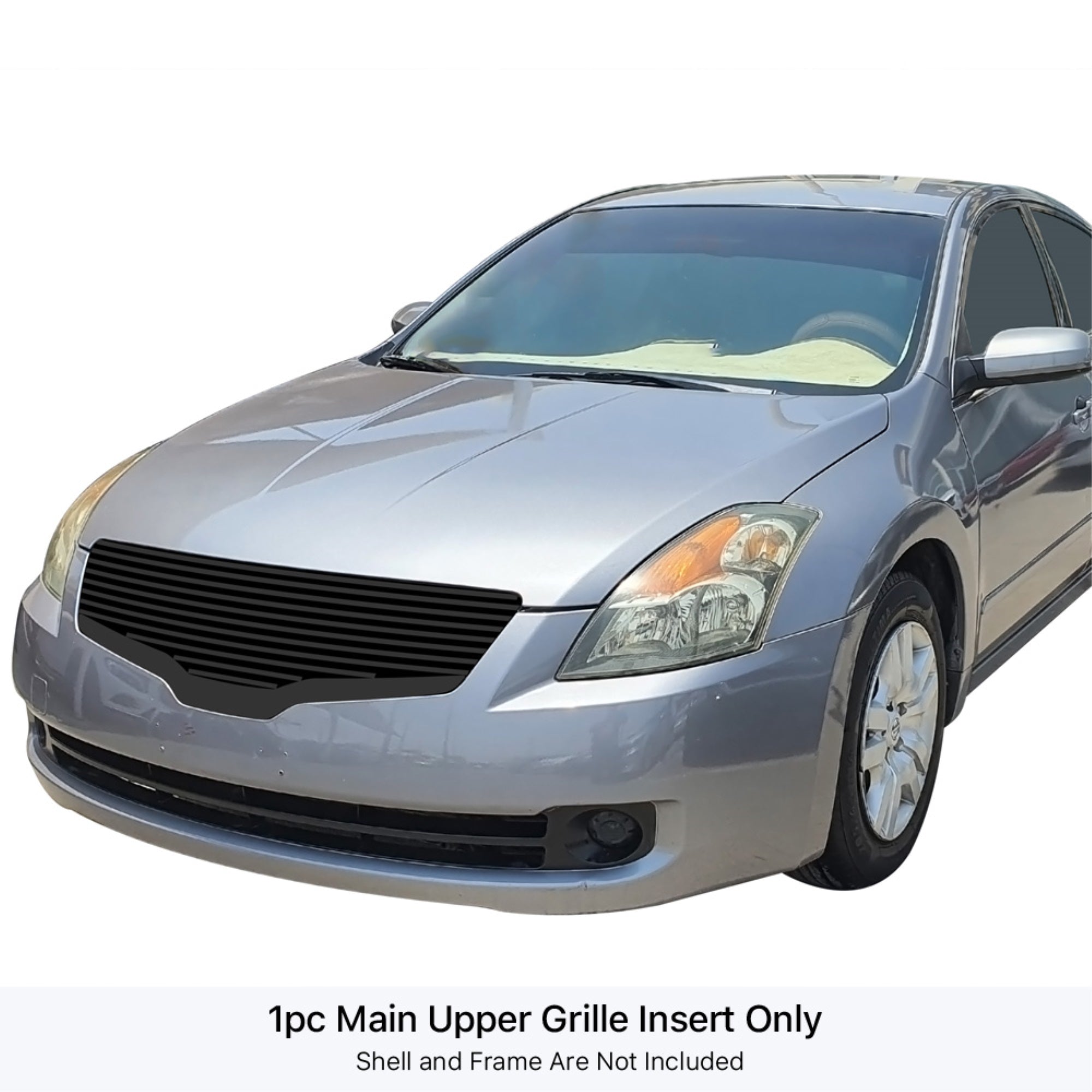 2007-2009 Nissan Altima Sedan Stainless Steel Black Powder Coated Finish 8X6 Horizontal Billet Black Stainless Steel Billet Grille