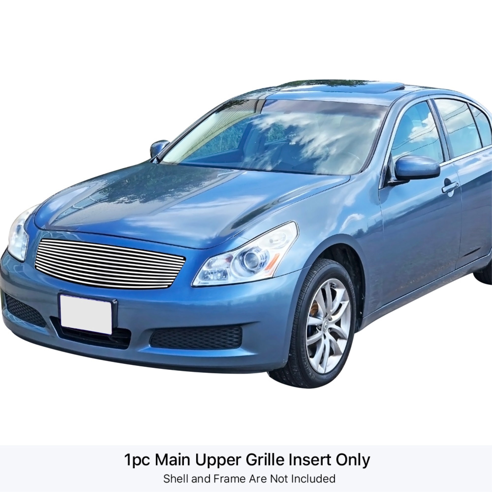 2007-2008 Infiniti G35 Sedan 304 Stainless Steel Polished Finish 8X6 Horizontal Billet Stainless Steel Billet Grille