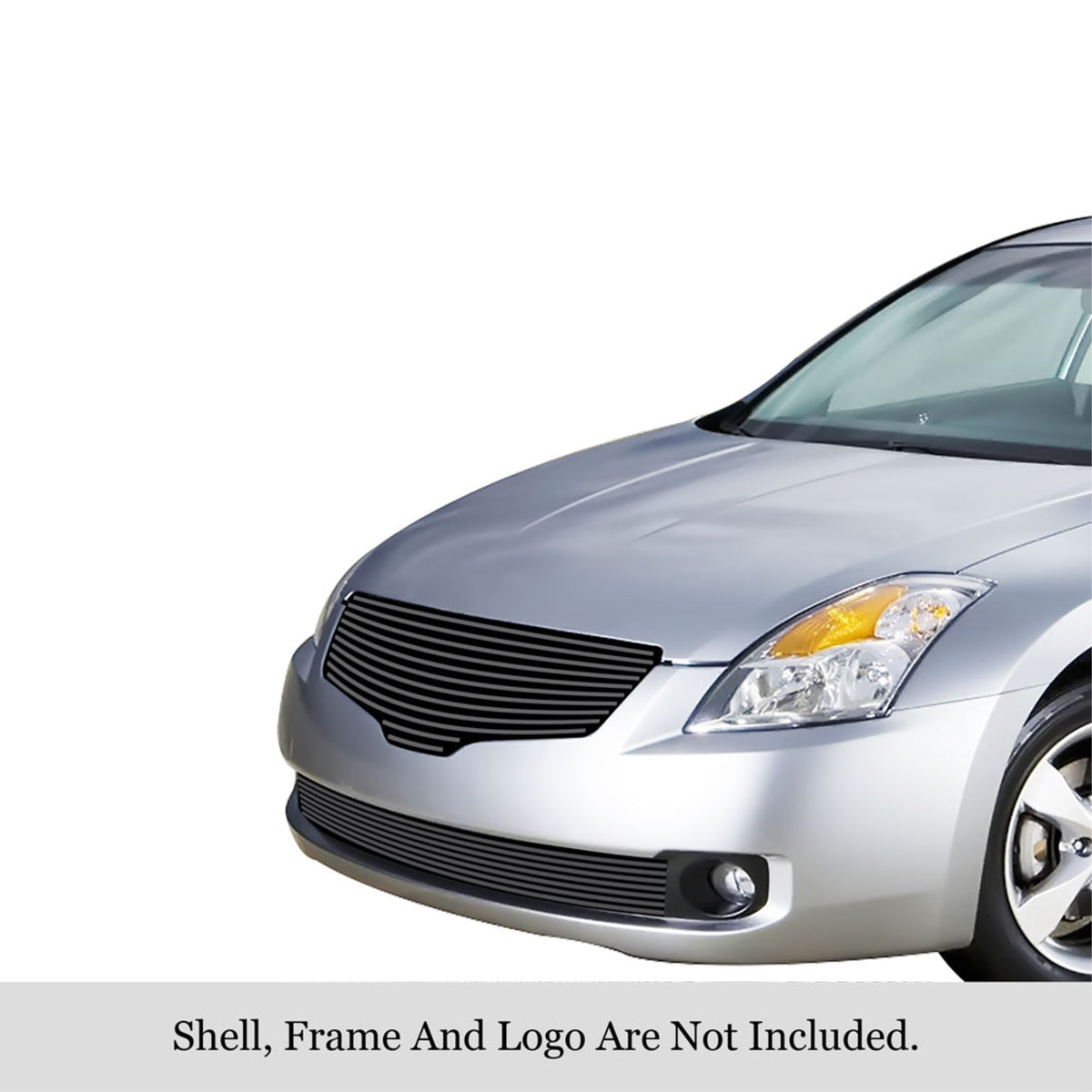 2007-2009 Nissan Altima Sedan Stainless Steel Black Powder Coated Finish 8X6 Horizontal Billet Black Stainless Steel Billet Grille